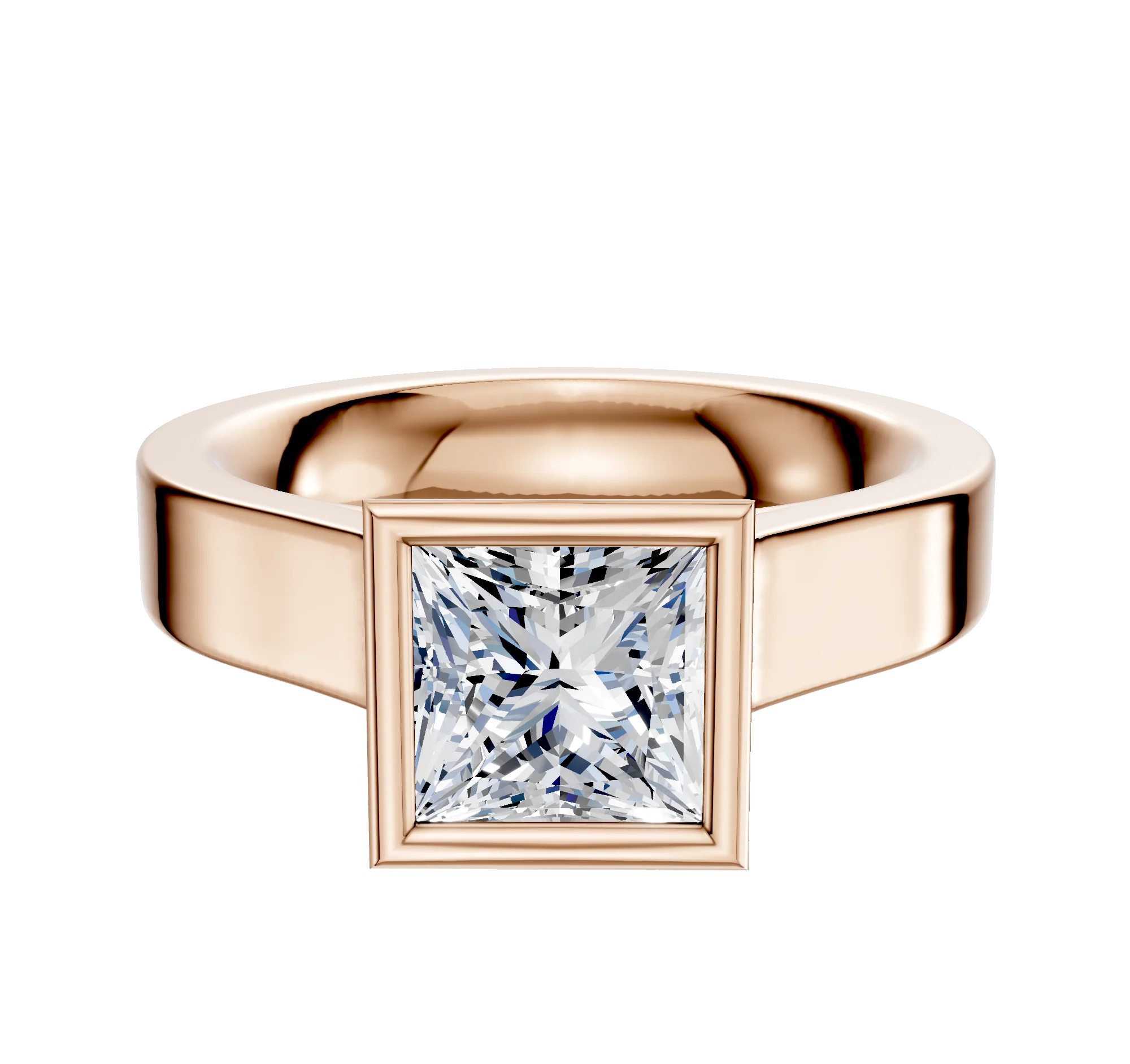 14K Rose Gold Bezel Full Bezel North/South Cathedral Flat 4.0mm Engagement Ring