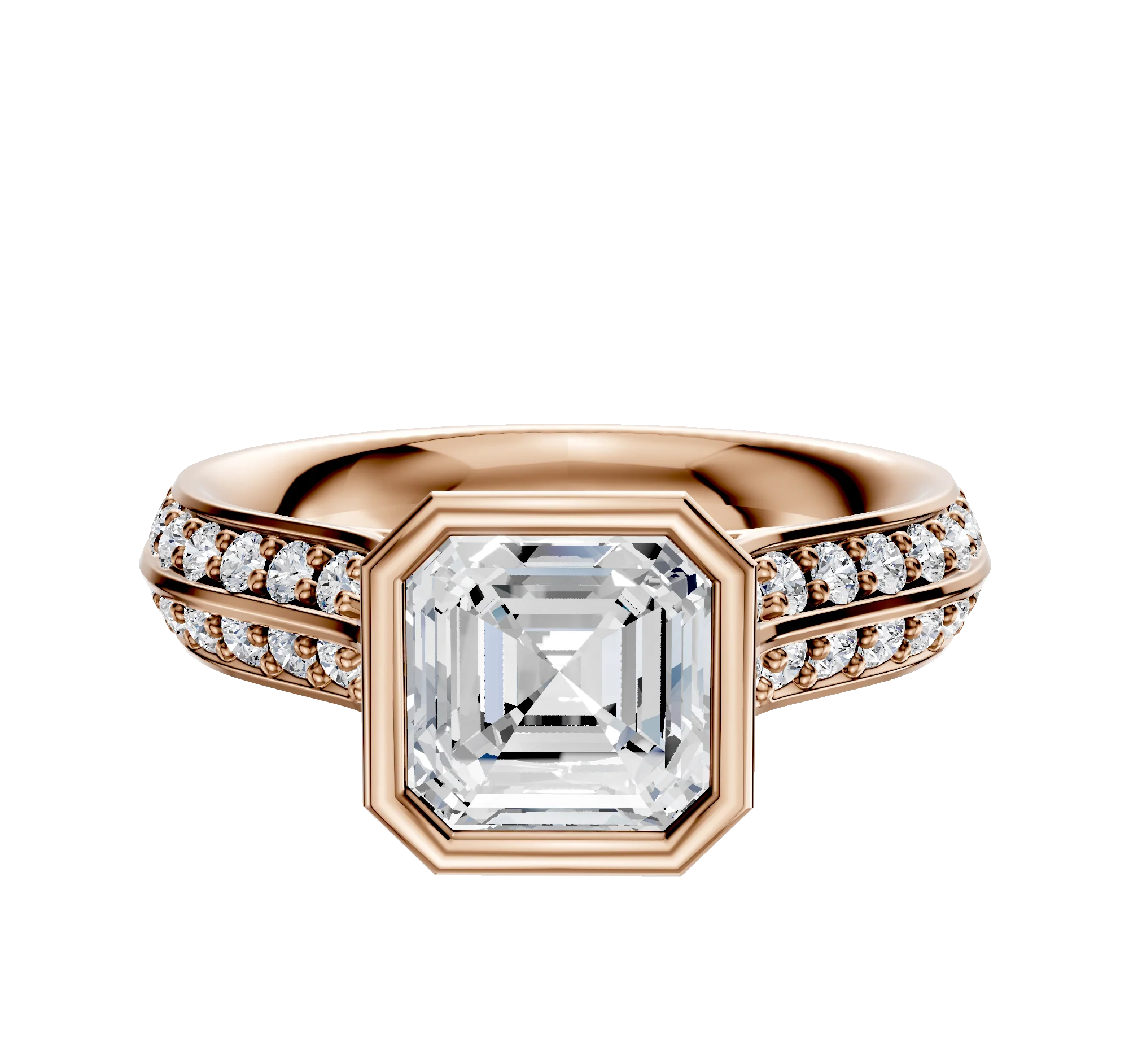 14K Rose Gold Bezel Full Bezel North/South Cathedral Knife Edge 1-Row-Pave 2.5mm Engagement Ring