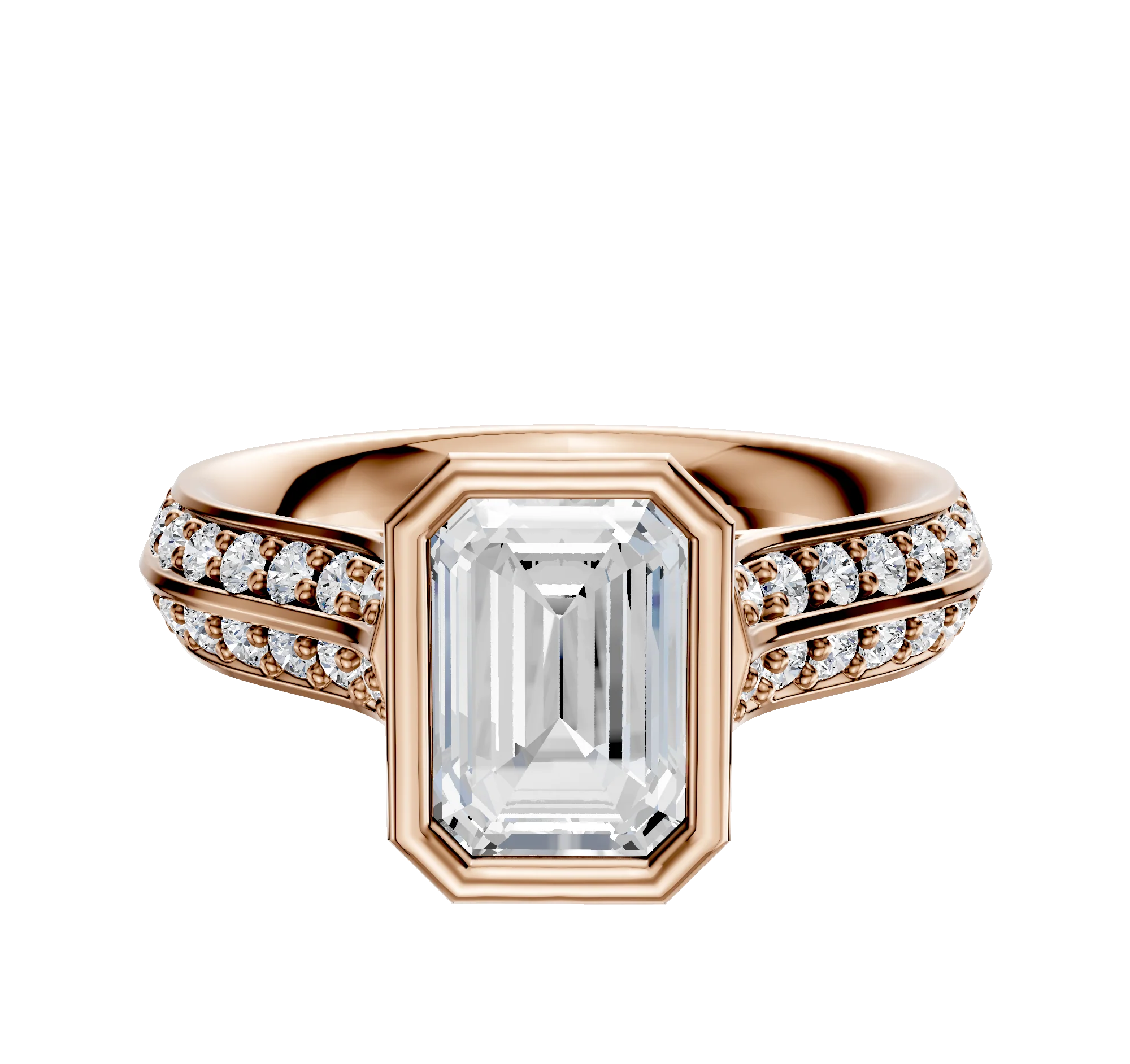 14K Rose Gold Bezel Full Bezel North/South Cathedral Knife Edge 1-Row-Pave 2.5mm Engagement Ring