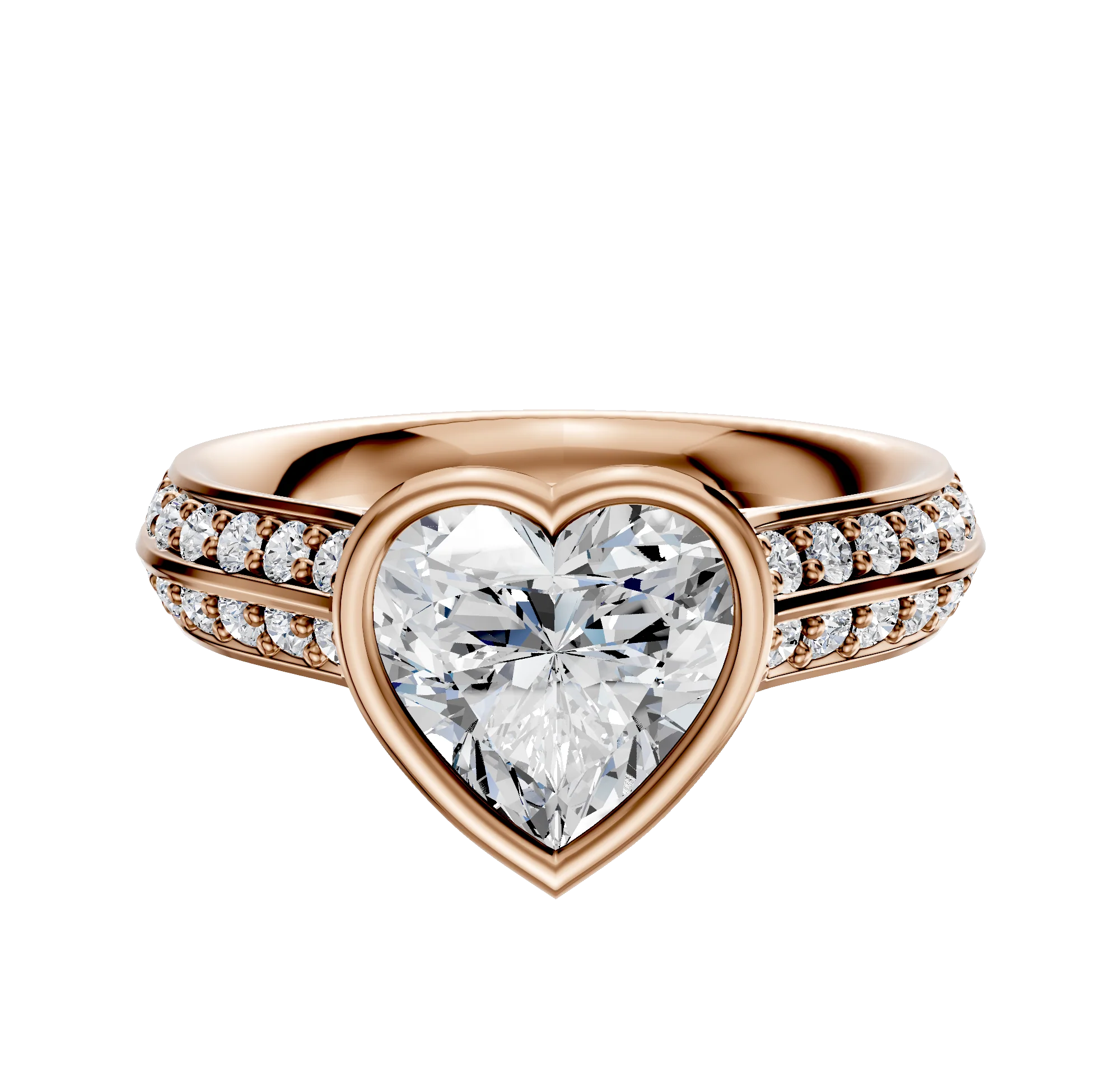 14K Rose Gold Bezel Full Bezel North/South Cathedral Knife Edge 1-Row-Pave 2.5mm Engagement Ring