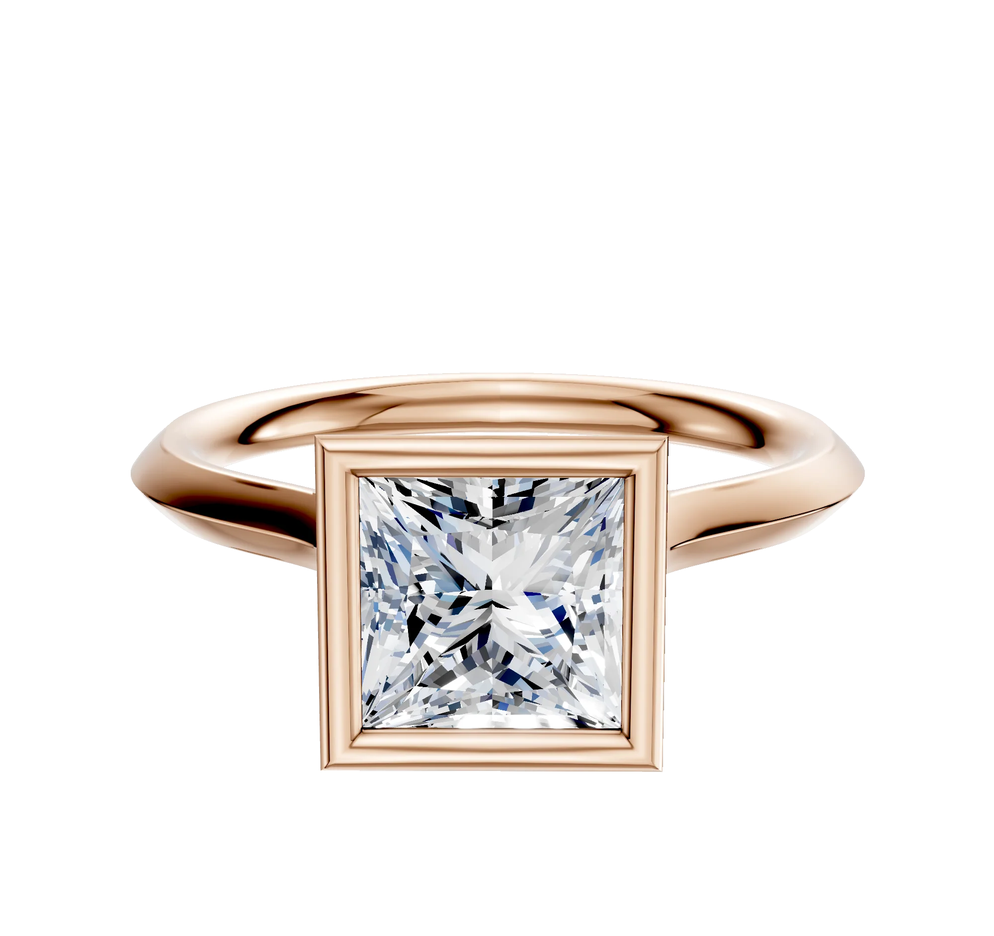 14K Rose Gold Bezel Full Bezel North/South Cathedral Knife Edge 2.0mm Engagement Ring