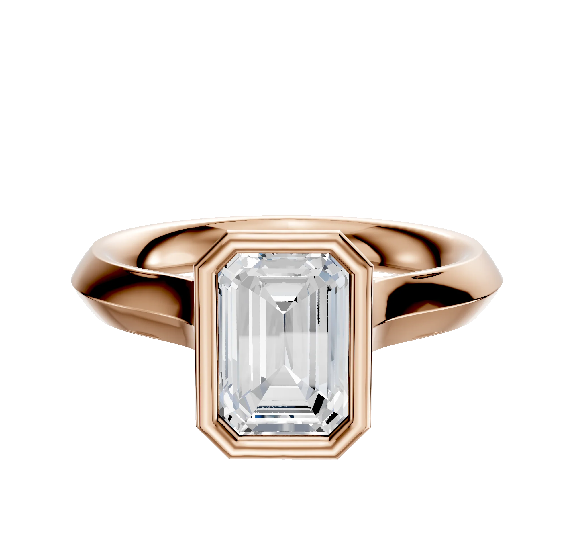 14K Rose Gold Bezel Full Bezel North/South Cathedral Knife Edge 3.0mm Engagement Ring
