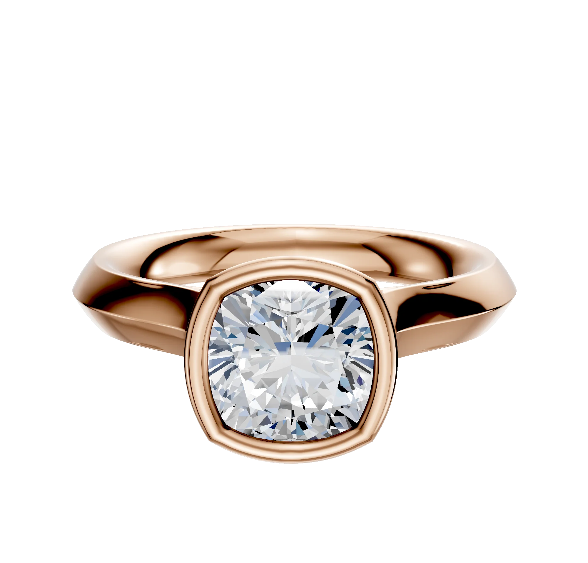 14K Rose Gold Bezel Full Bezel North/South Cathedral Knife Edge 3.0mm Engagement Ring