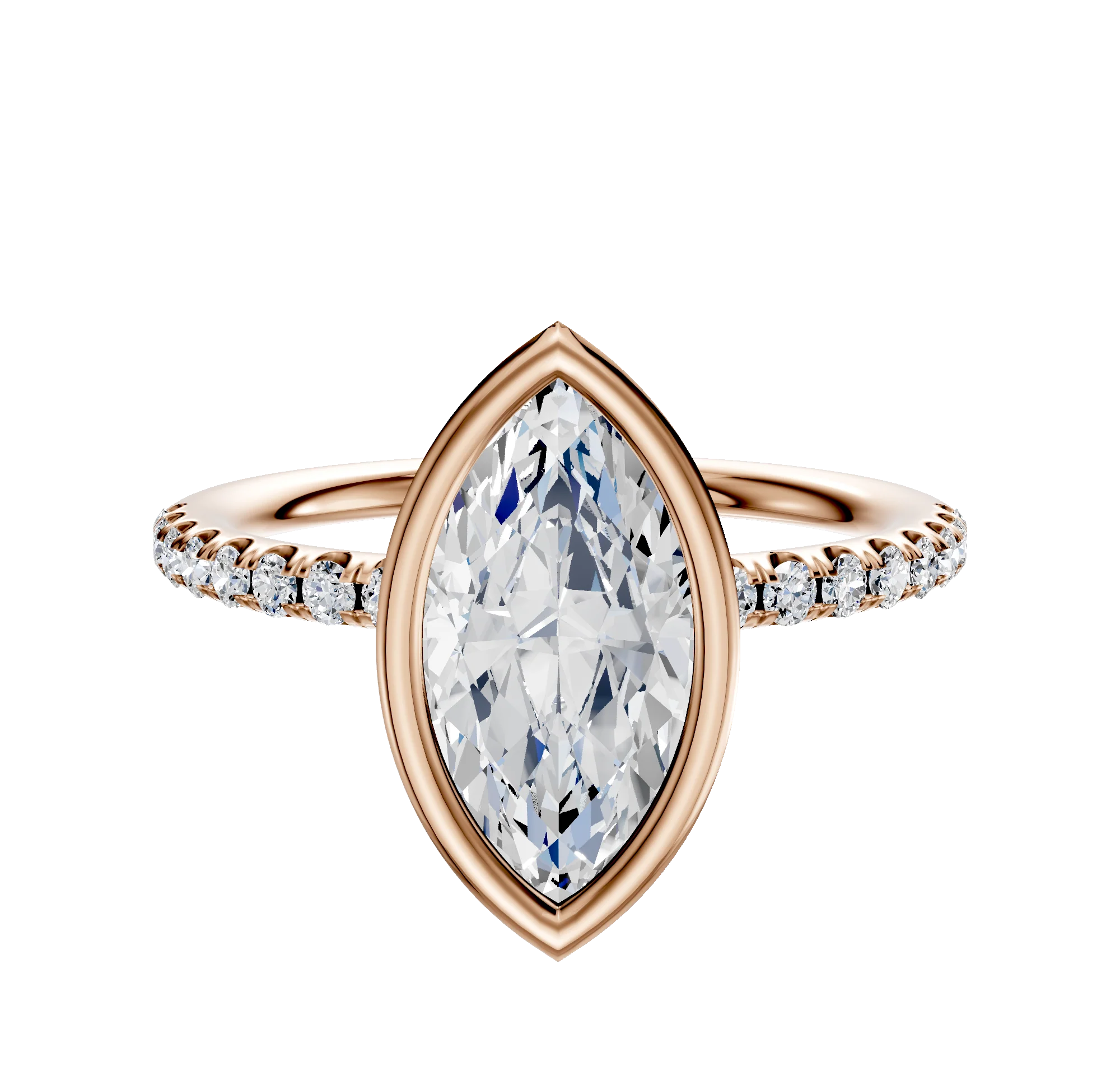 14K Rose Gold Bezel Full Bezel North/South Classic Dome 1-Row-Pave 2.5mm Engagement Ring