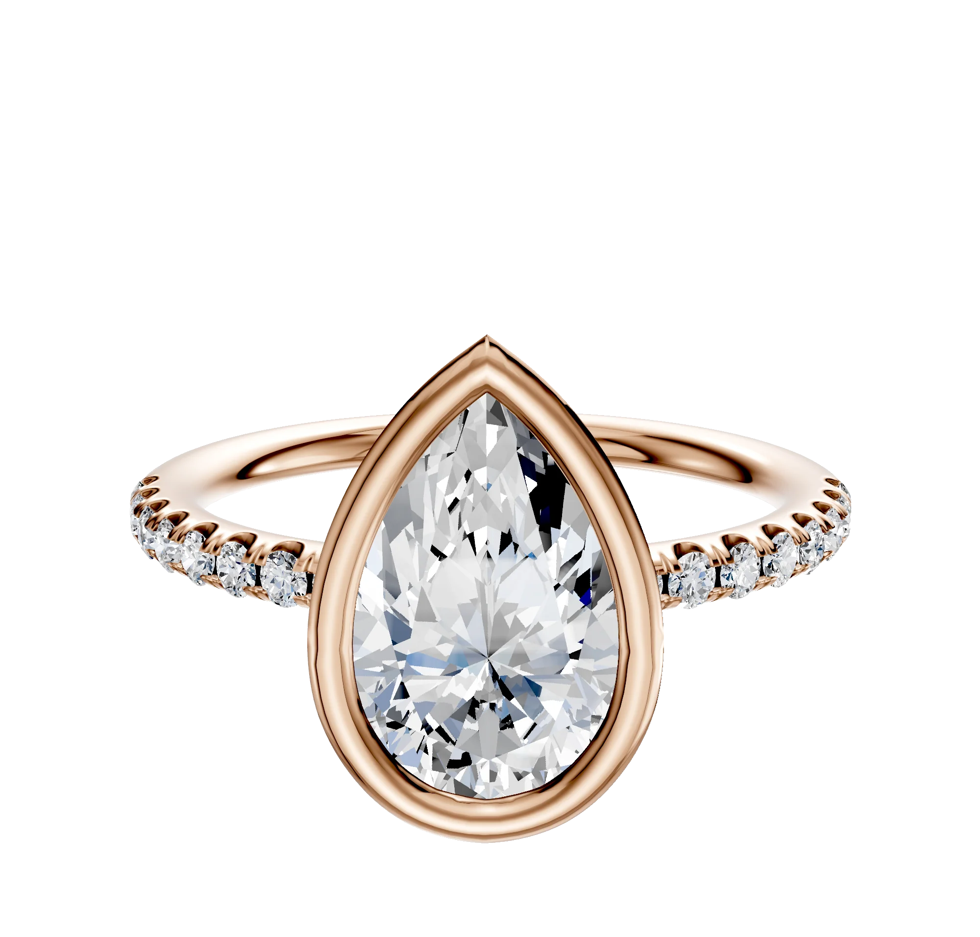 14K Rose Gold Bezel Full Bezel North/South Classic Dome 1-Row-Pave 2.5mm Engagement Ring