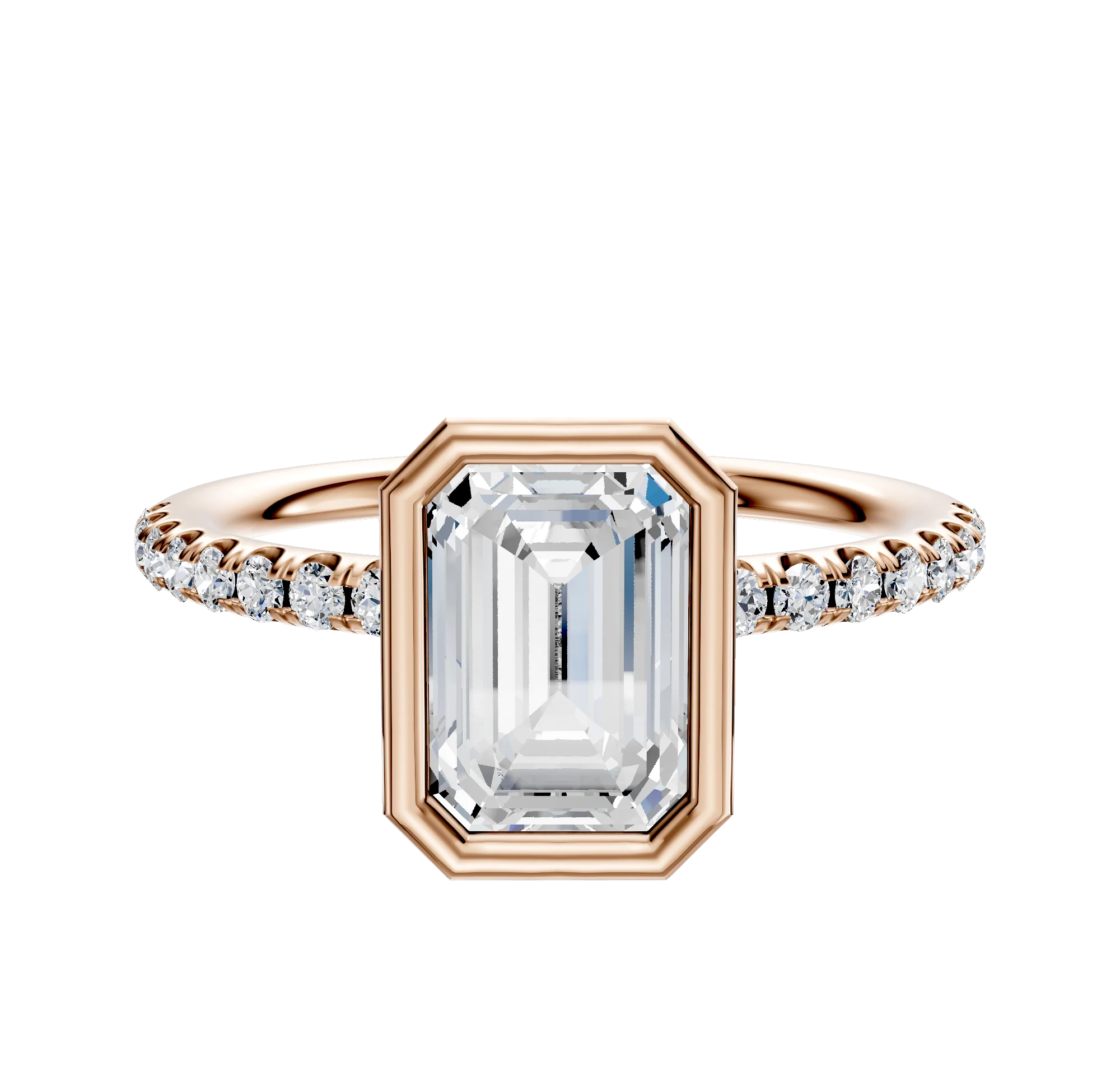 14K Rose Gold Bezel Full Bezel North/South Classic Dome 1-Row-Pave 2.5mm Engagement Ring