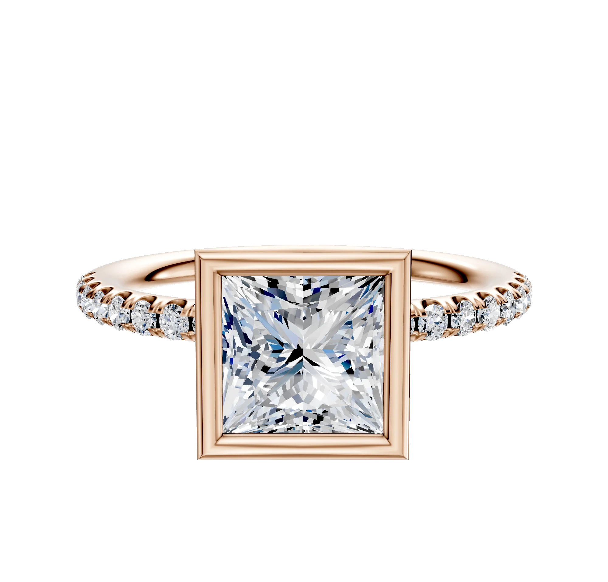 14K Rose Gold Bezel Full Bezel North/South Classic Dome 1-Row-Pave 2.5mm Engagement Ring