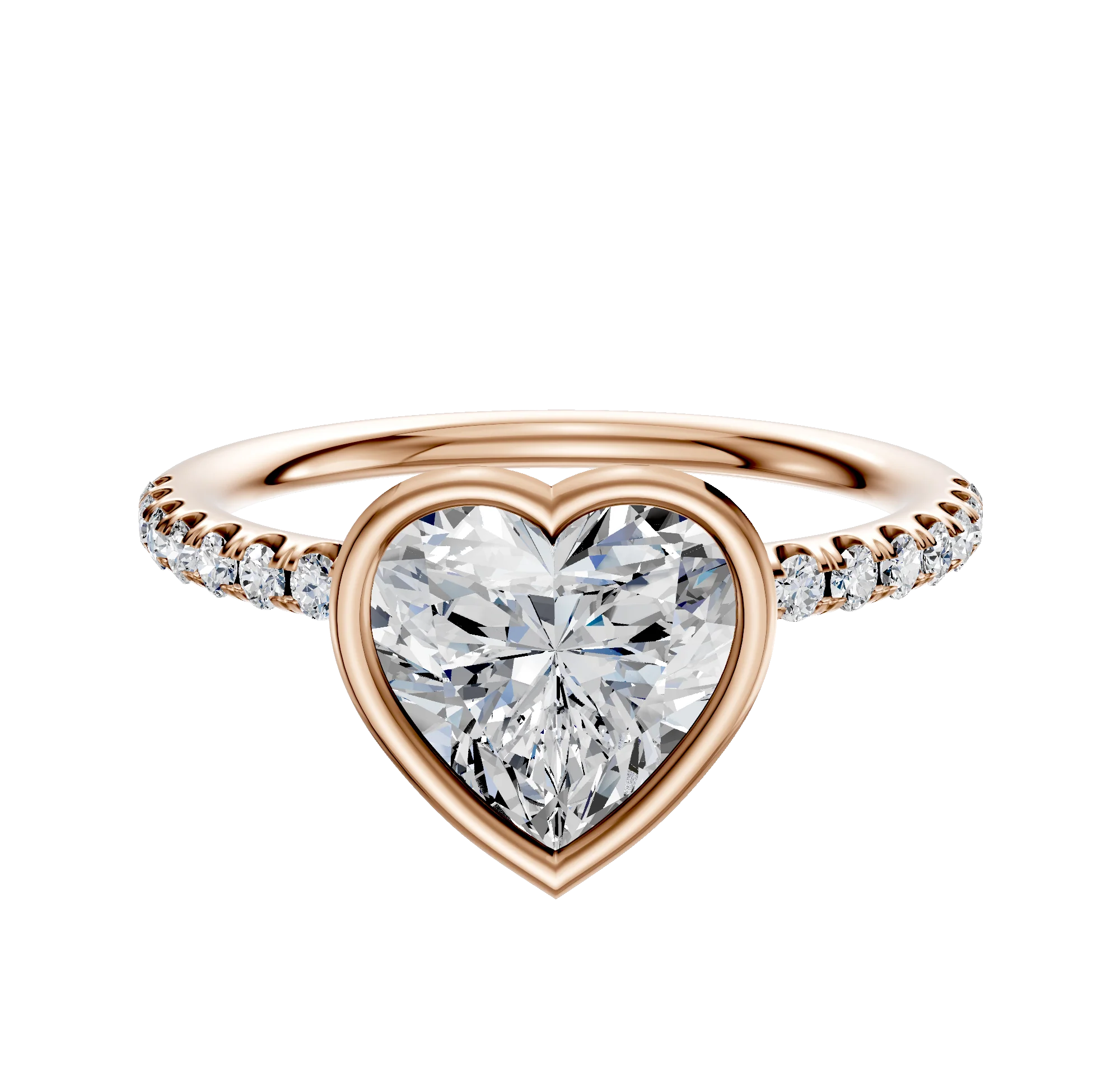 14K Rose Gold Bezel Full Bezel North/South Classic Dome 1-Row-Pave 2.5mm Engagement Ring