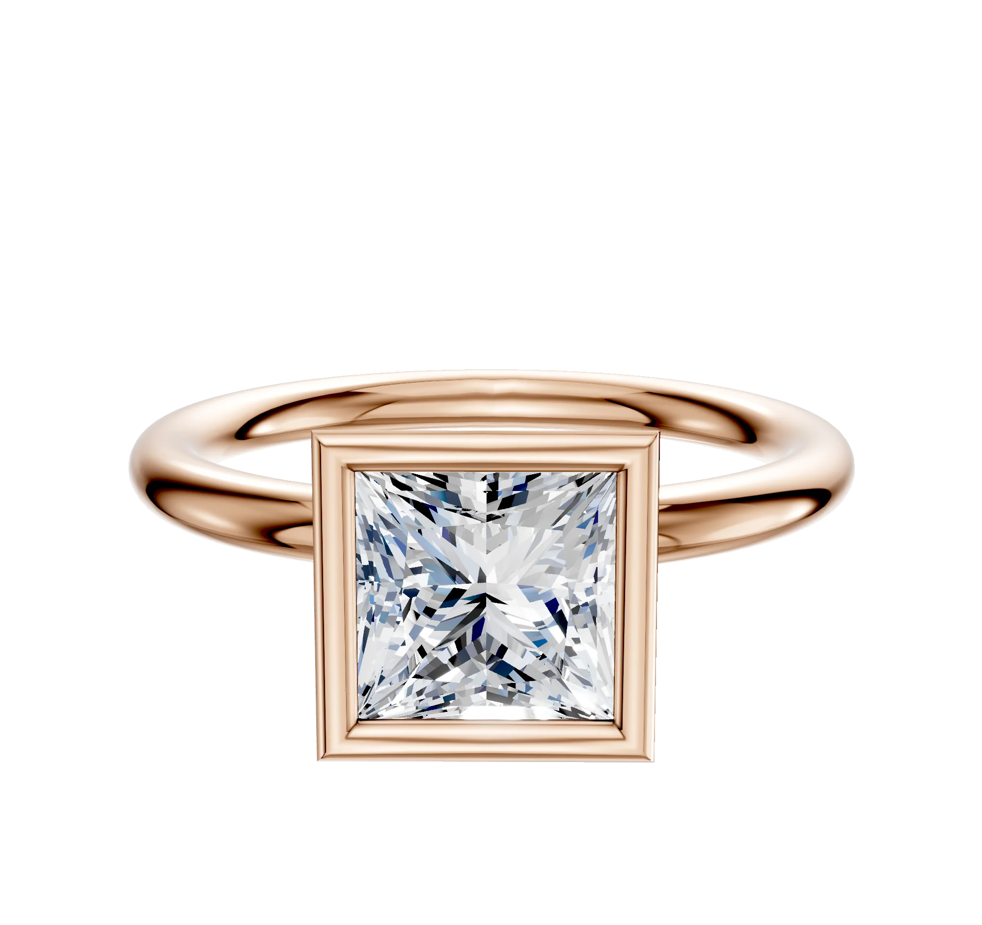 14K Rose Gold Bezel Full Bezel North/South Classic Dome 2.0mm Engagement Ring