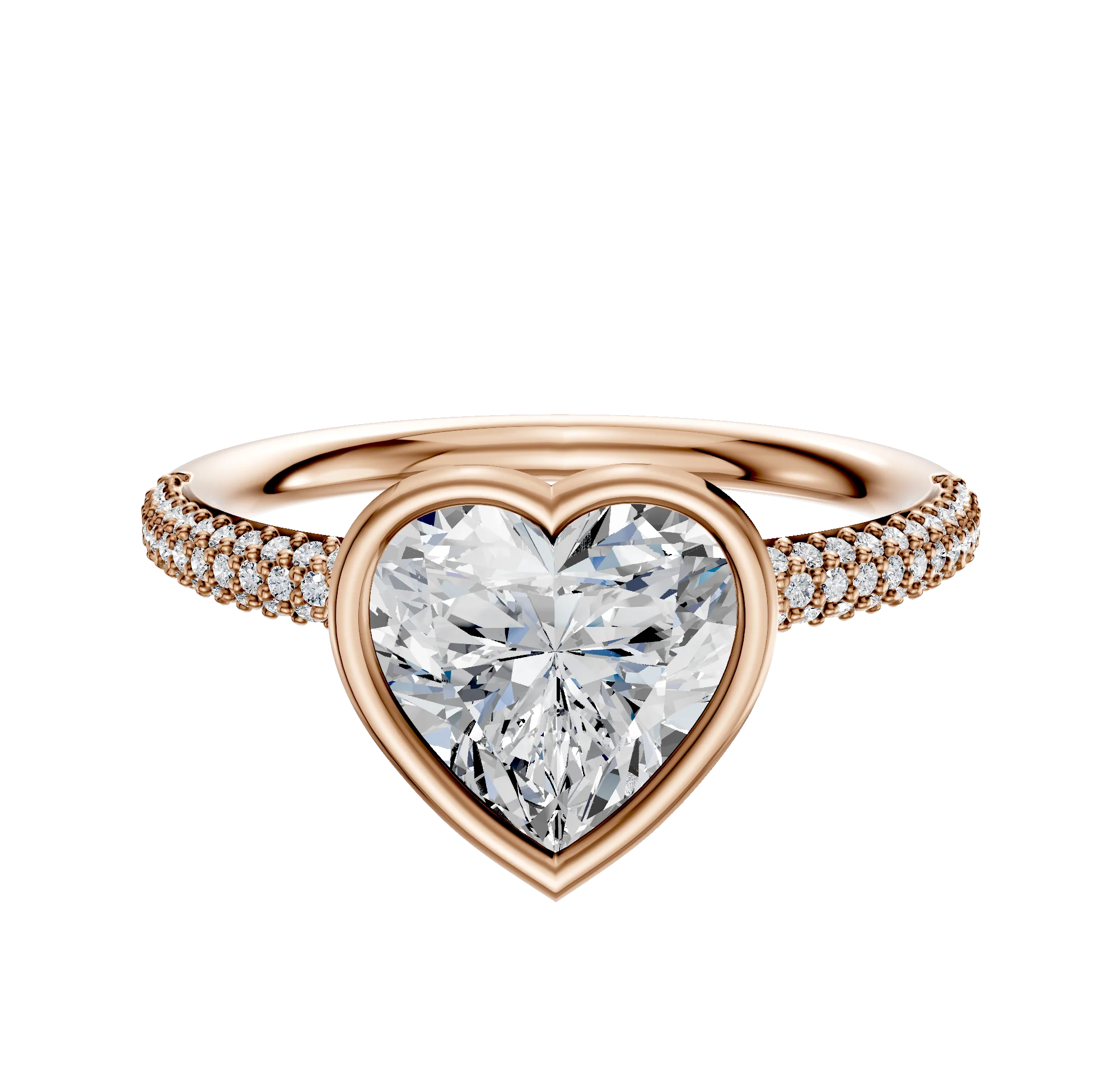 14K Rose Gold Bezel Full Bezel North/South Classic Dome 3-Row-Pave 2.0mm Engagement Ring