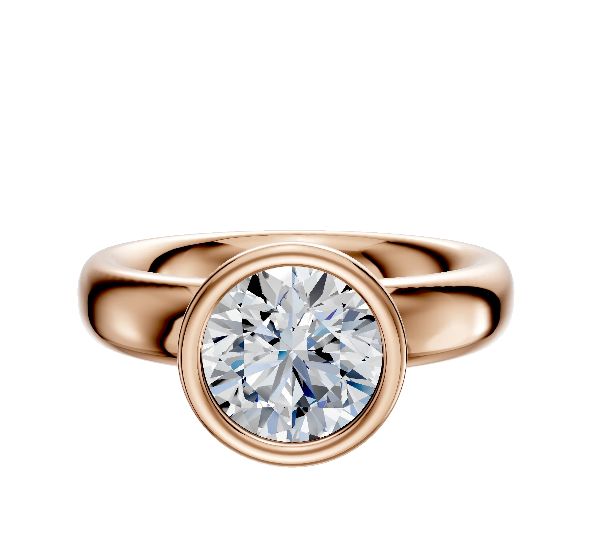 14K Rose Gold Bezel Full Bezel North/South Classic Dome 4.0mm Engagement Ring