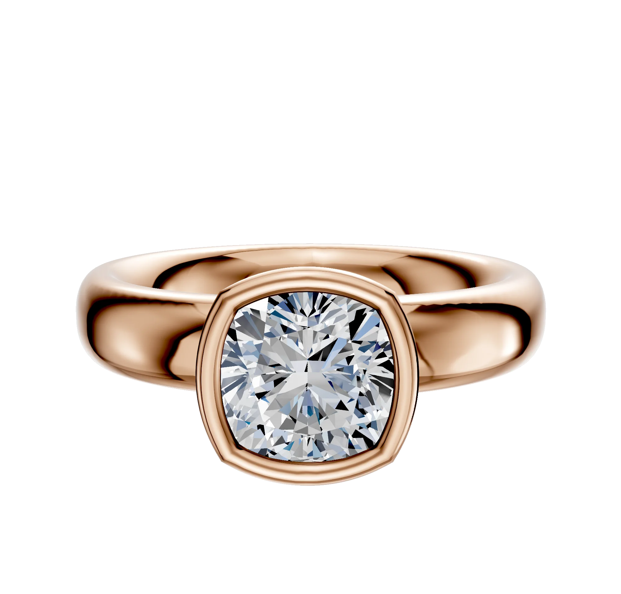 14K Rose Gold Bezel Full Bezel North/South Classic Dome 4.0mm Engagement Ring