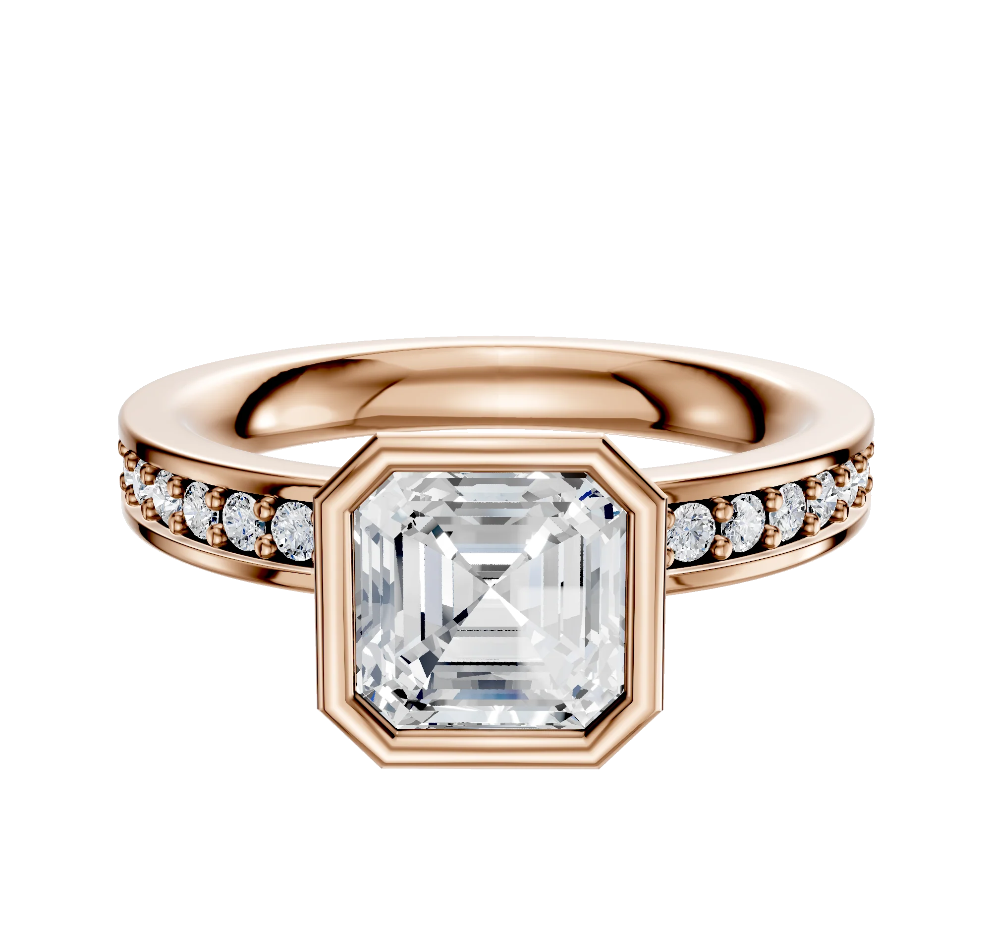 14K Rose Gold Bezel Full Bezel North/South Classic Flat 1-Row-Pave 2.5mm Engagement Ring
