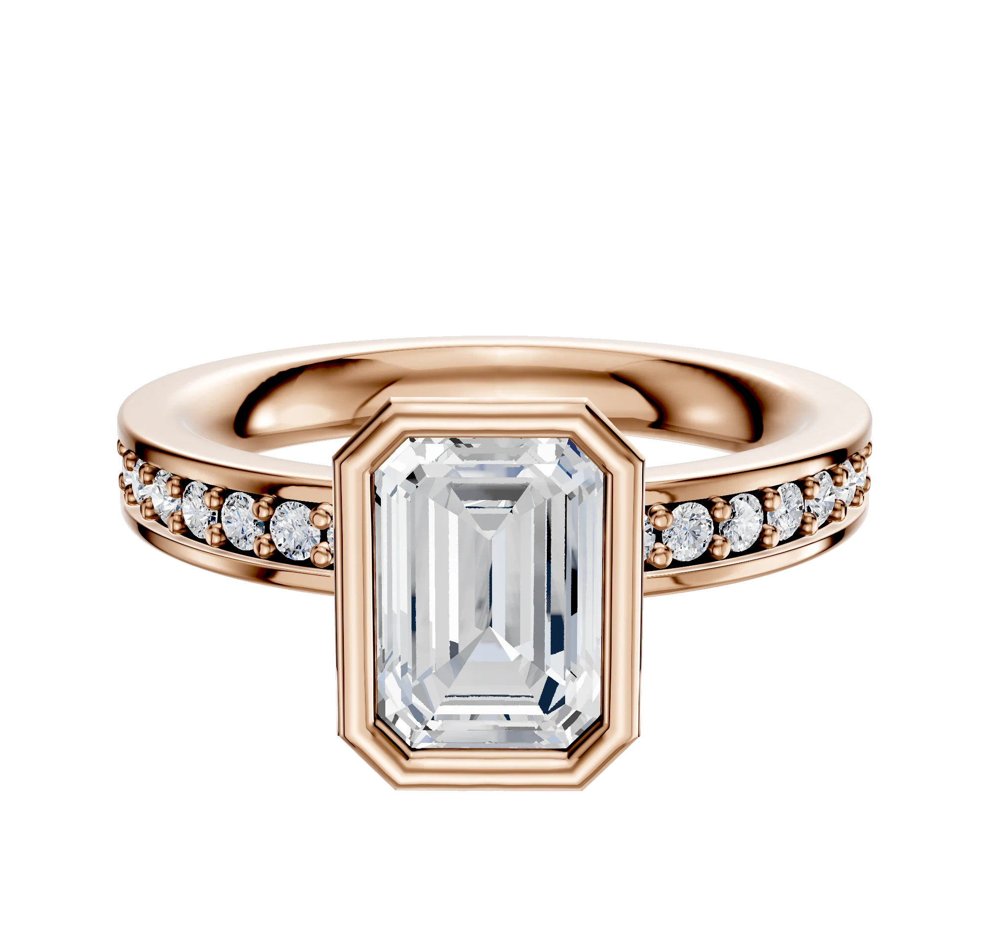 14K Rose Gold Bezel Full Bezel North/South Classic Flat 1-Row-Pave 2.5mm Engagement Ring