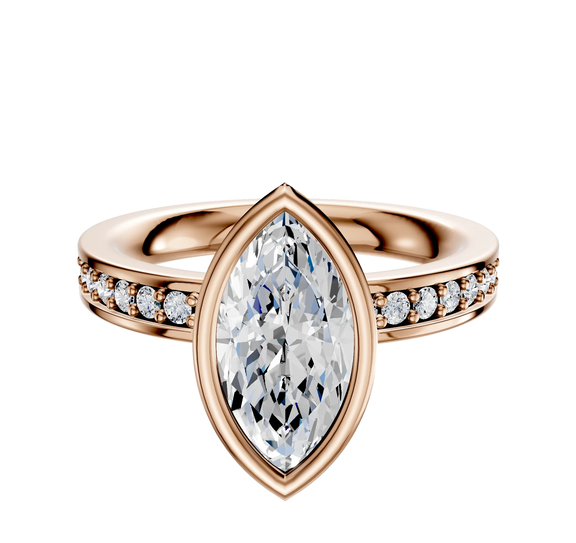 14K Rose Gold Bezel Full Bezel North/South Classic Flat 1-Row-Pave 2.5mm Engagement Ring