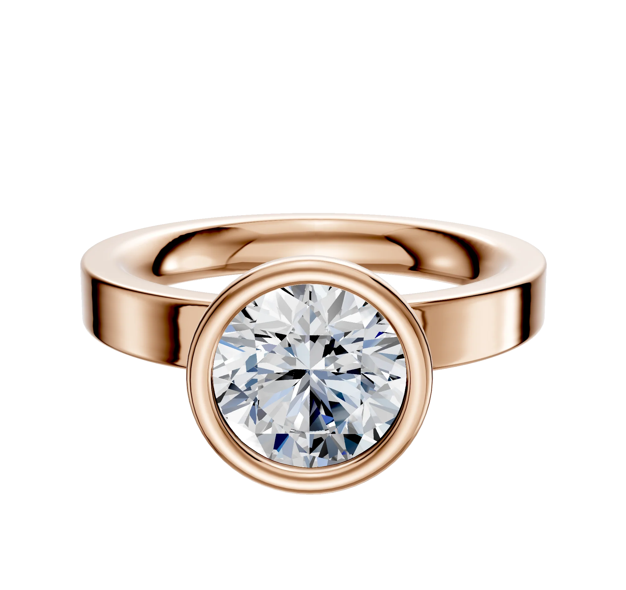 14K Rose Gold Bezel Full Bezel North/South Classic Flat 3.0mm Engagement Ring