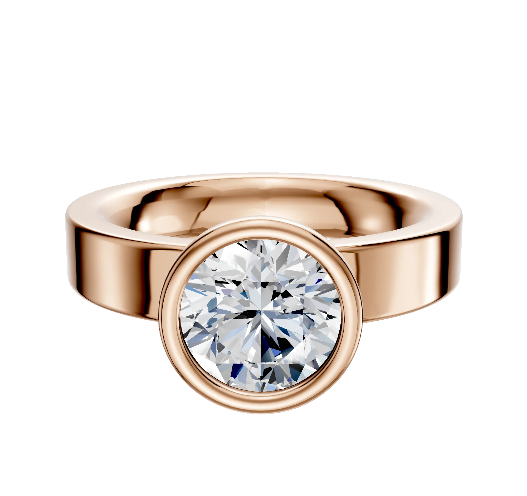 14K Rose Gold Bezel Full Bezel North/South Classic Flat 4.0mm Engagement Ring