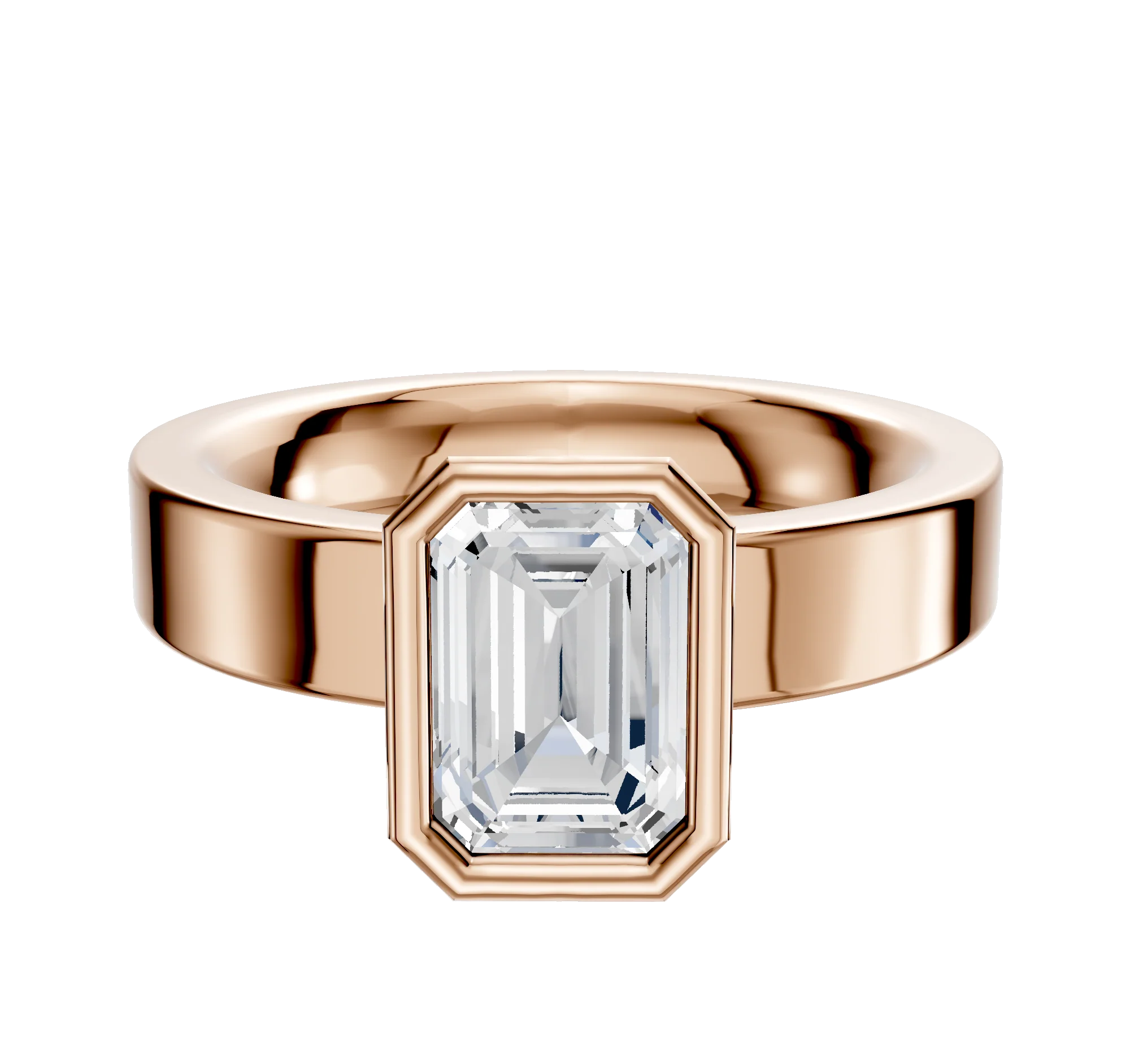 14K Rose Gold Bezel Full Bezel North/South Classic Flat 4.0mm Engagement Ring