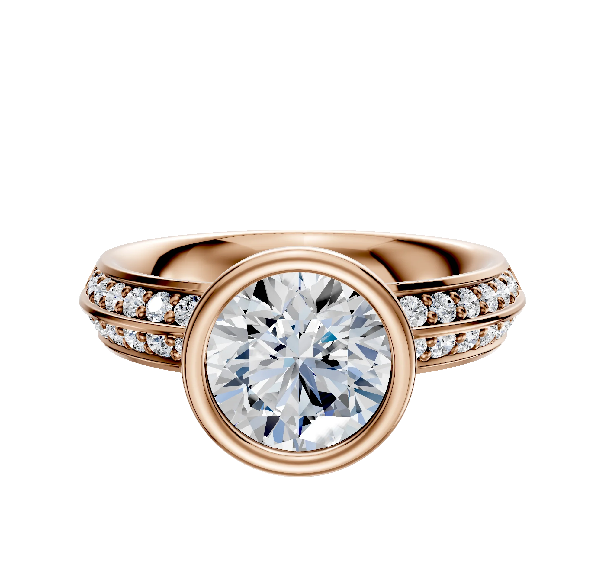 14K Rose Gold Bezel Full Bezel North/South Classic Knife Edge 1-Row-Pave 2.5mm Engagement Ring