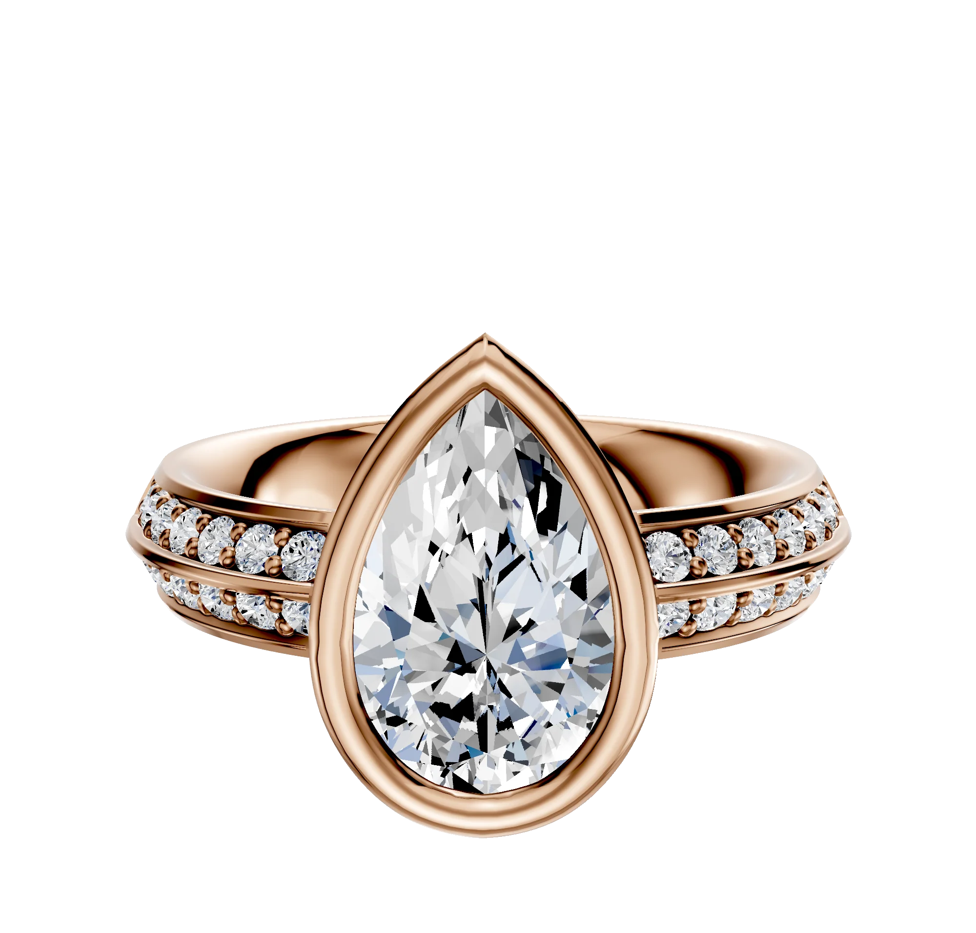 14K Rose Gold Bezel Full Bezel North/South Classic Knife Edge 1-Row-Pave 2.5mm Engagement Ring