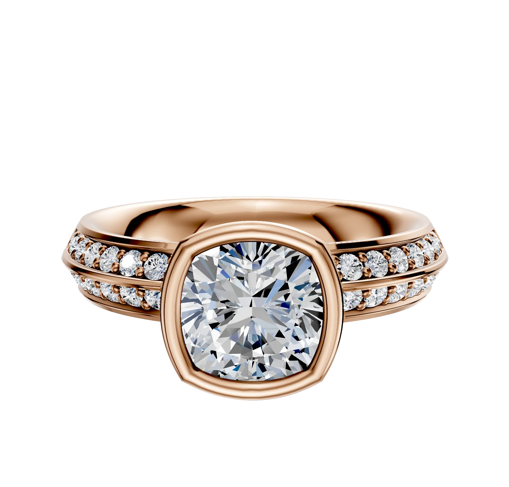 14K Rose Gold Bezel Full Bezel North/South Classic Knife Edge 1-Row-Pave 2.5mm Engagement Ring
