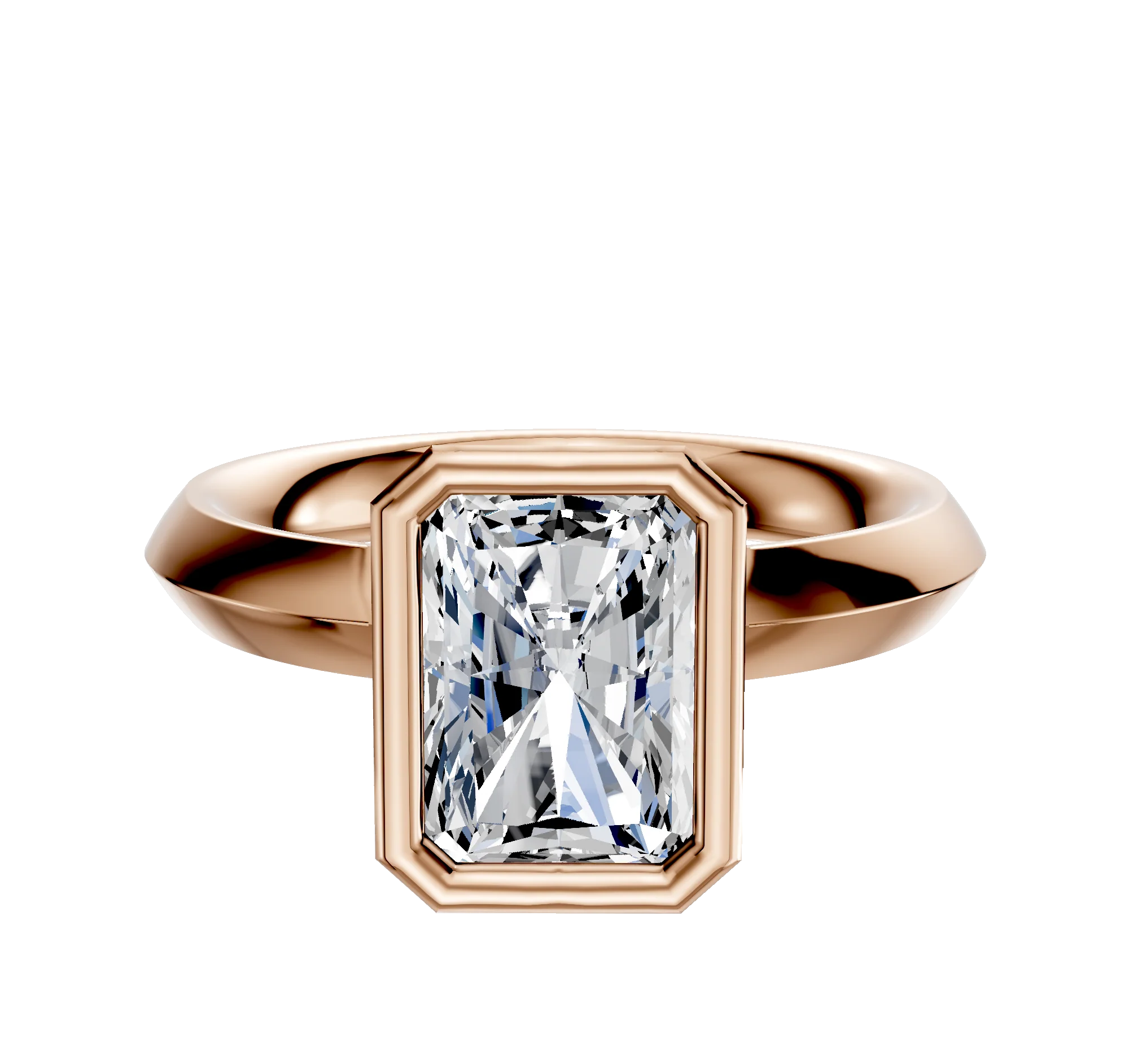 14K Rose Gold Bezel Full Bezel North/South Classic Knife Edge 3.0mm Engagement Ring