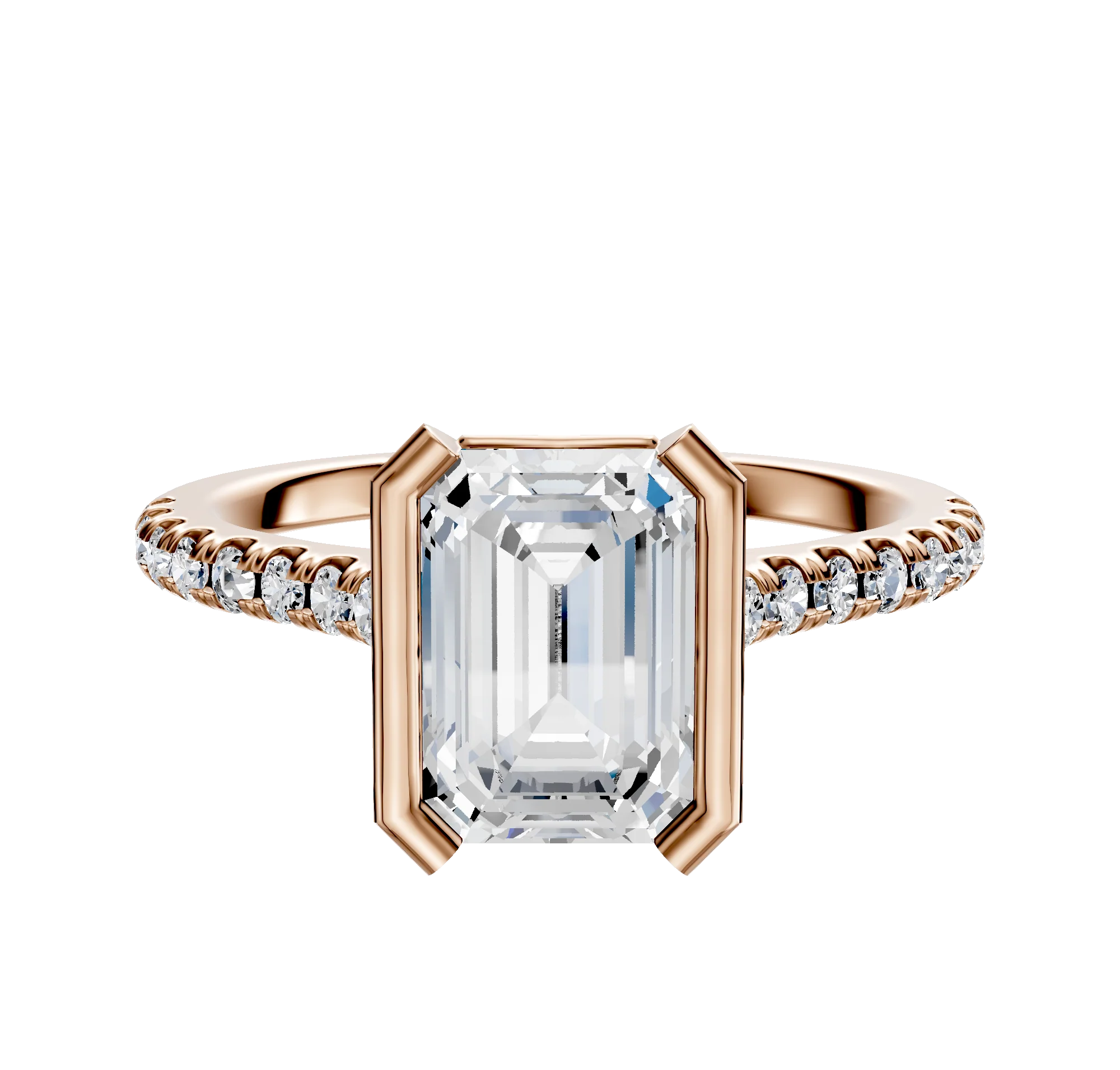 14K Rose Gold Bezel Half Bezel North/South Cathedral Dome 1-Row-Pave 2.5mm Engagement Ring
