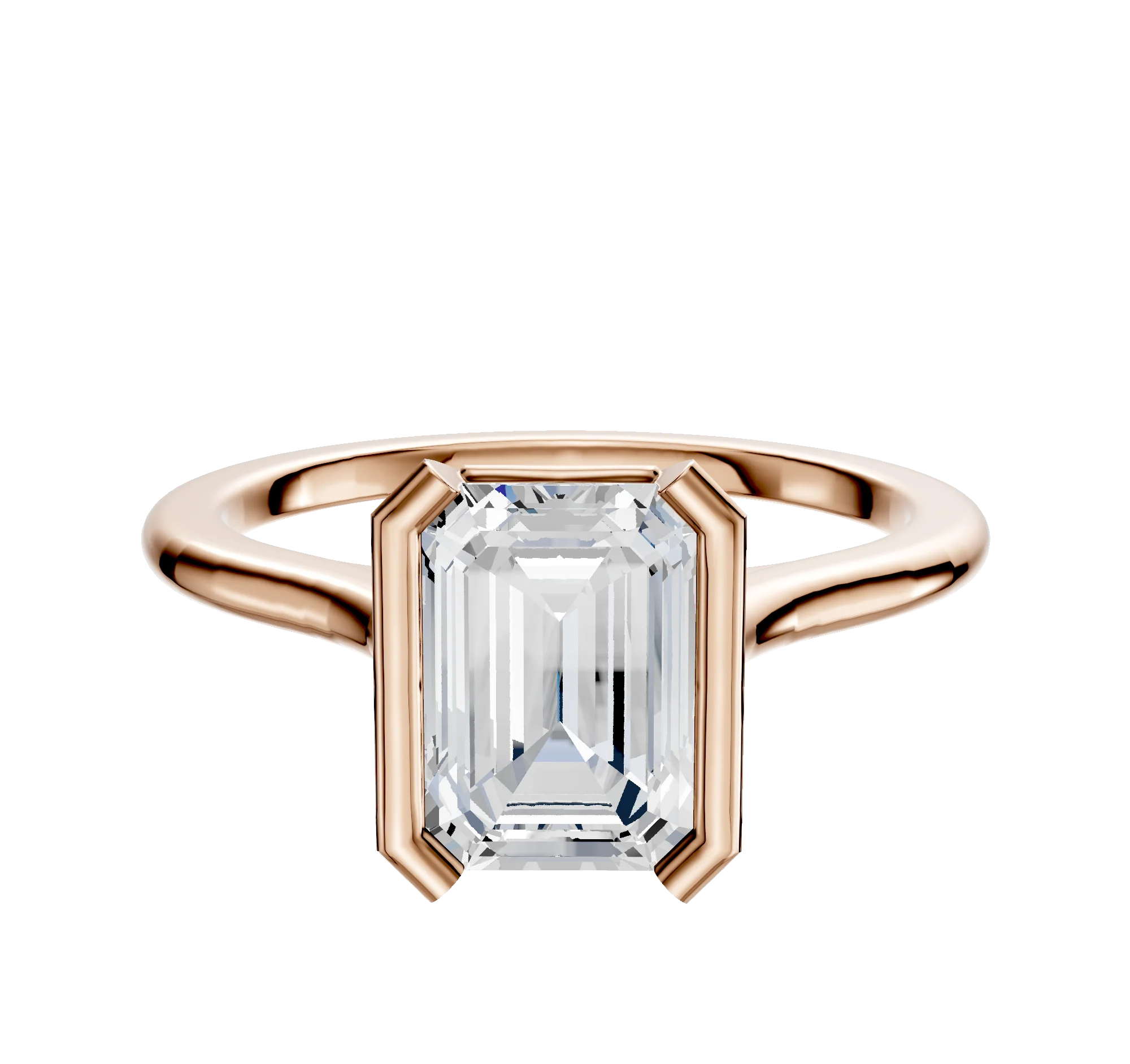 14K Rose Gold Bezel Half Bezel North/South Cathedral Dome 1.5mm Engagement Ring