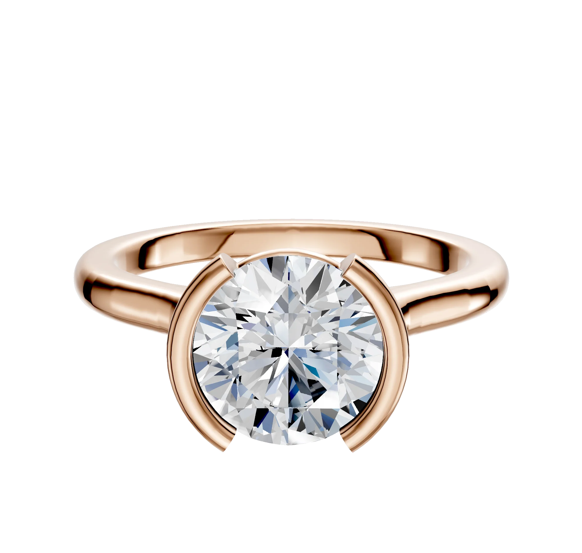 14K Rose Gold Bezel Half Bezel North/South Cathedral Dome 2.0mm Engagement Ring