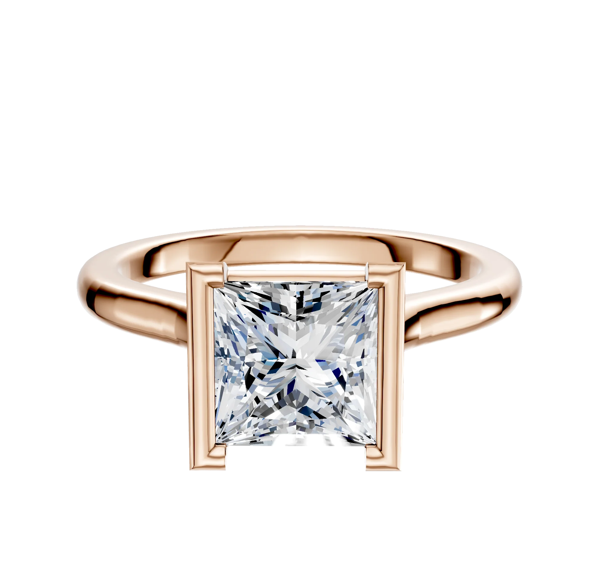 14K Rose Gold Bezel Half Bezel North/South Cathedral Dome 2.0mm Engagement Ring