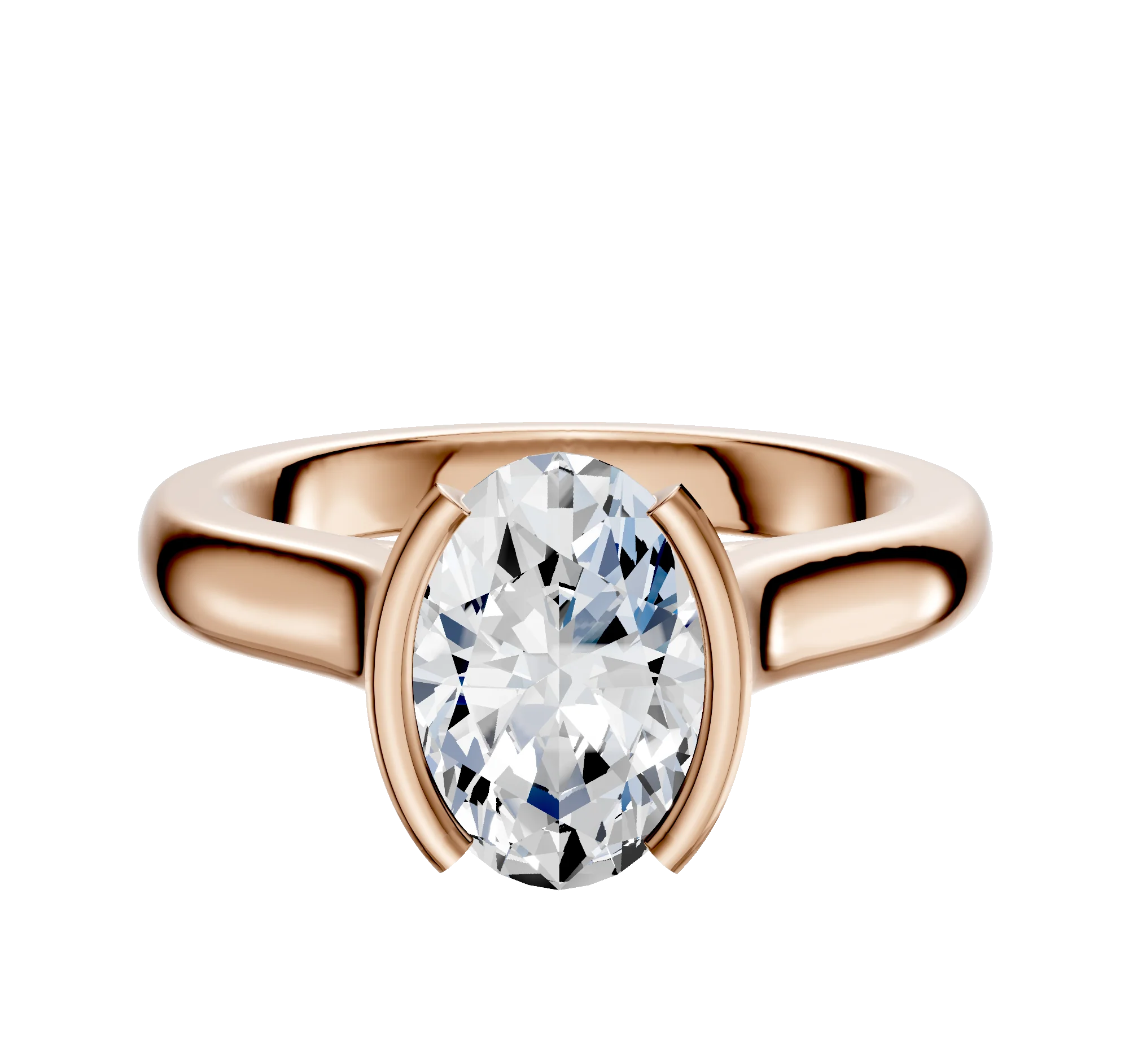 14K Rose Gold Bezel Half Bezel North/South Cathedral Dome 3.0mm Engagement Ring