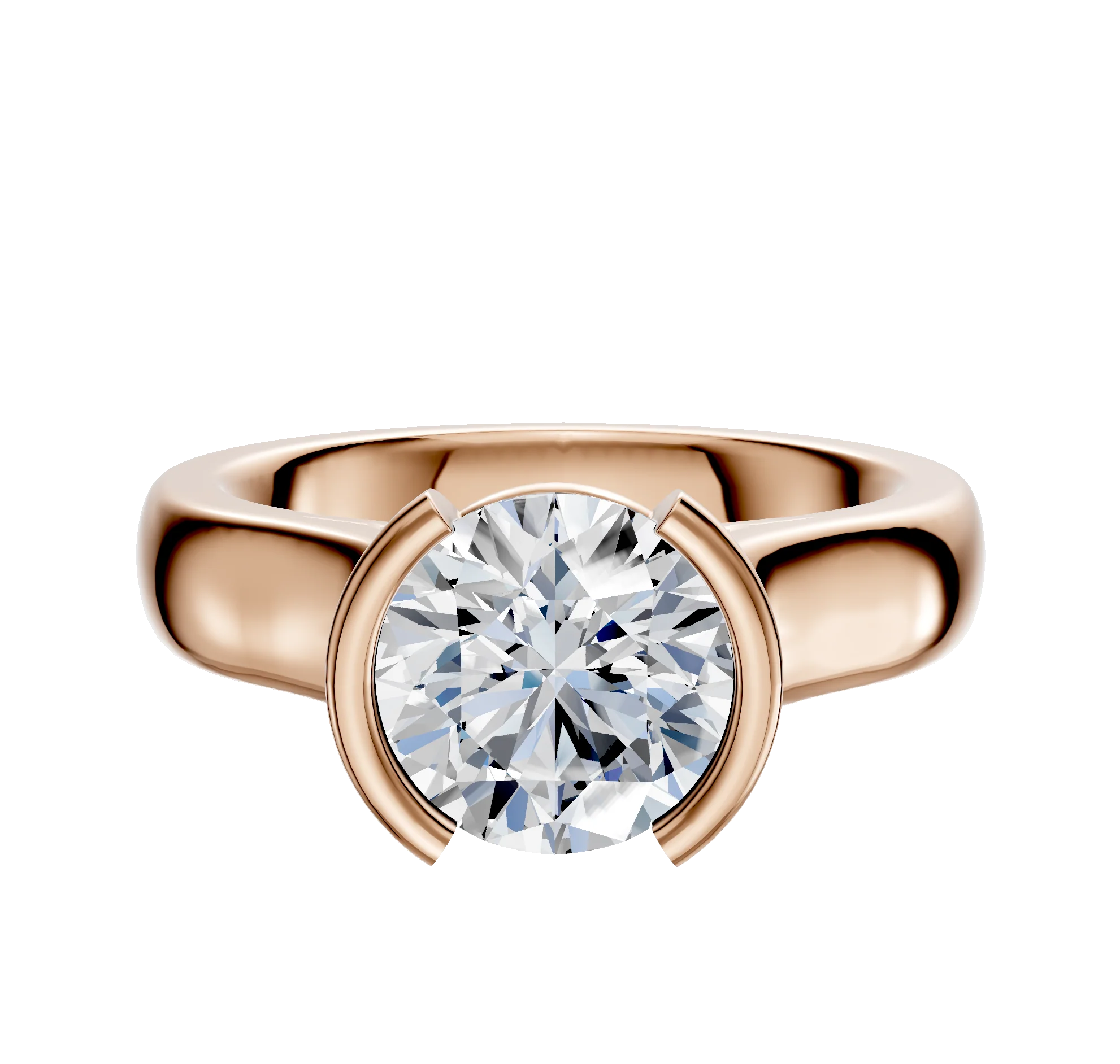 14K Rose Gold Bezel Half Bezel North/South Cathedral Dome 4.0mm Engagement Ring