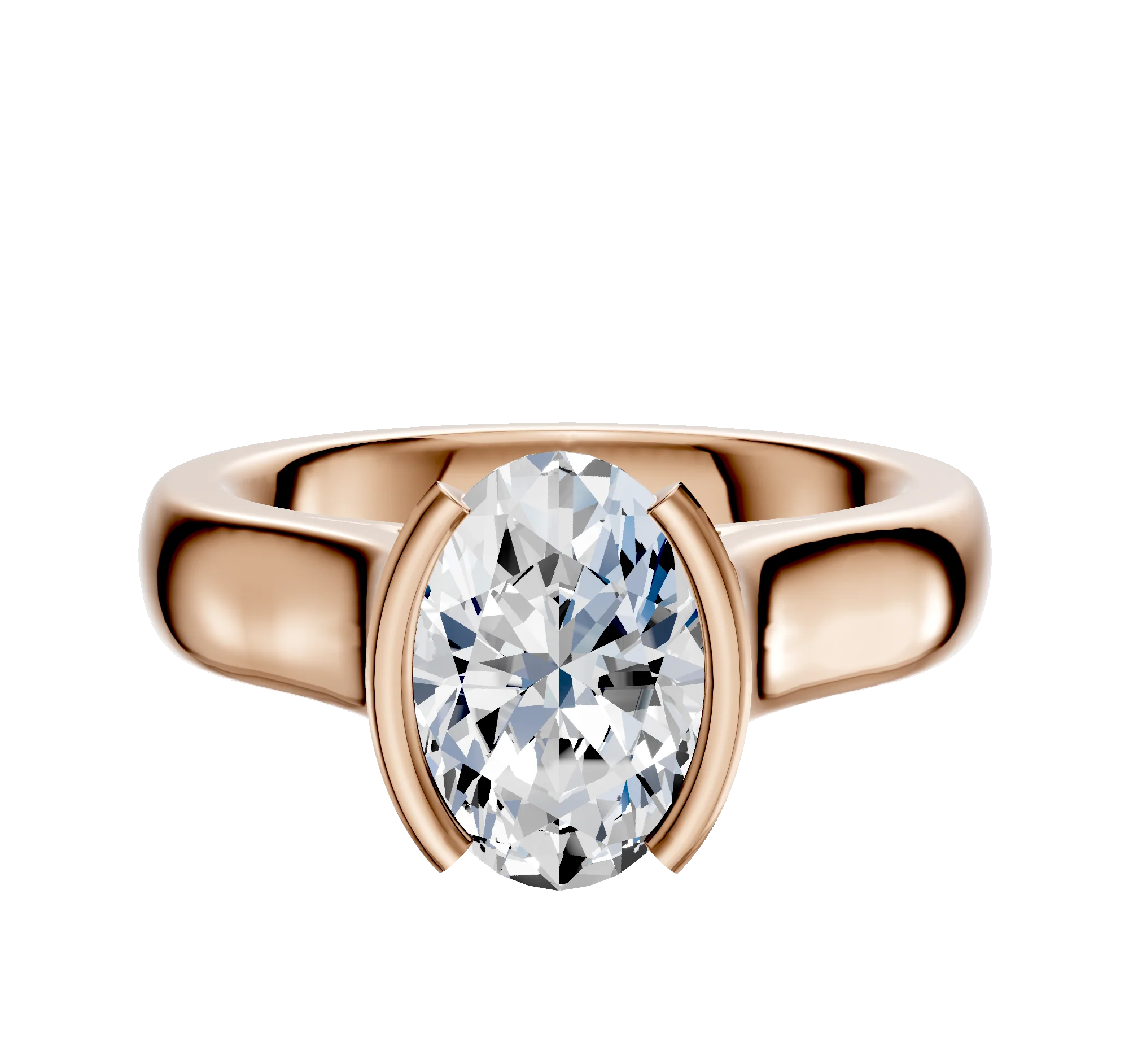 14K Rose Gold Bezel Half Bezel North/South Cathedral Dome 4.0mm Engagement Ring