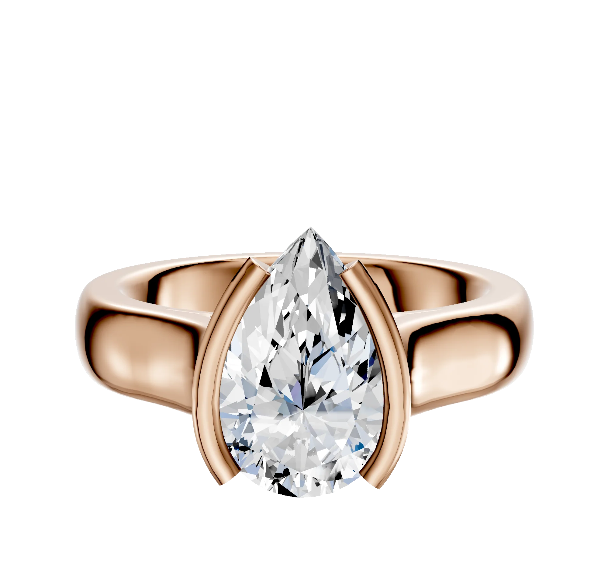 14K Rose Gold Bezel Half Bezel North/South Cathedral Dome 4.0mm Engagement Ring