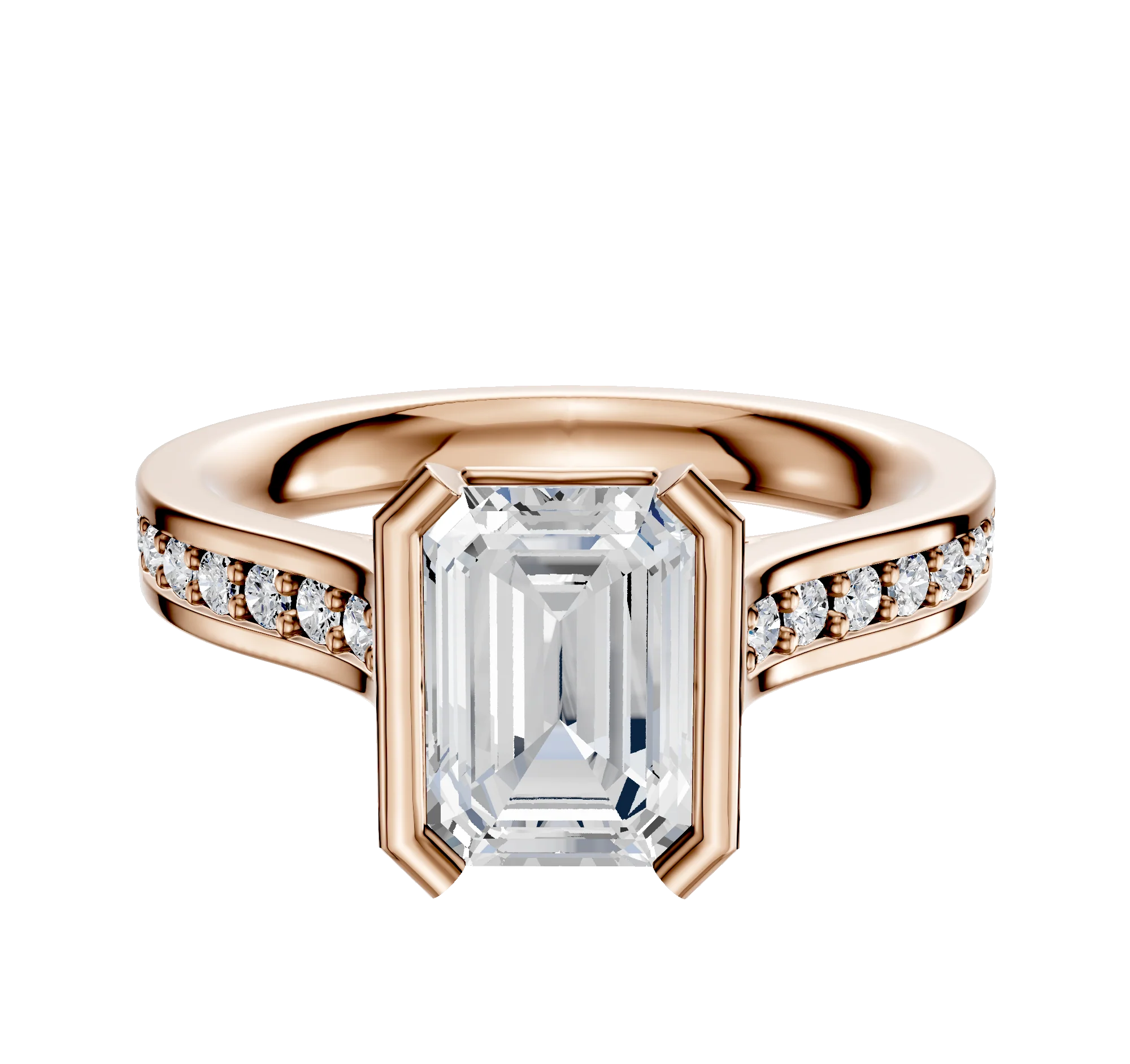 14K Rose Gold Bezel Half Bezel North/South Cathedral Flat 1-Row-Pave 2.5mm Engagement Ring
