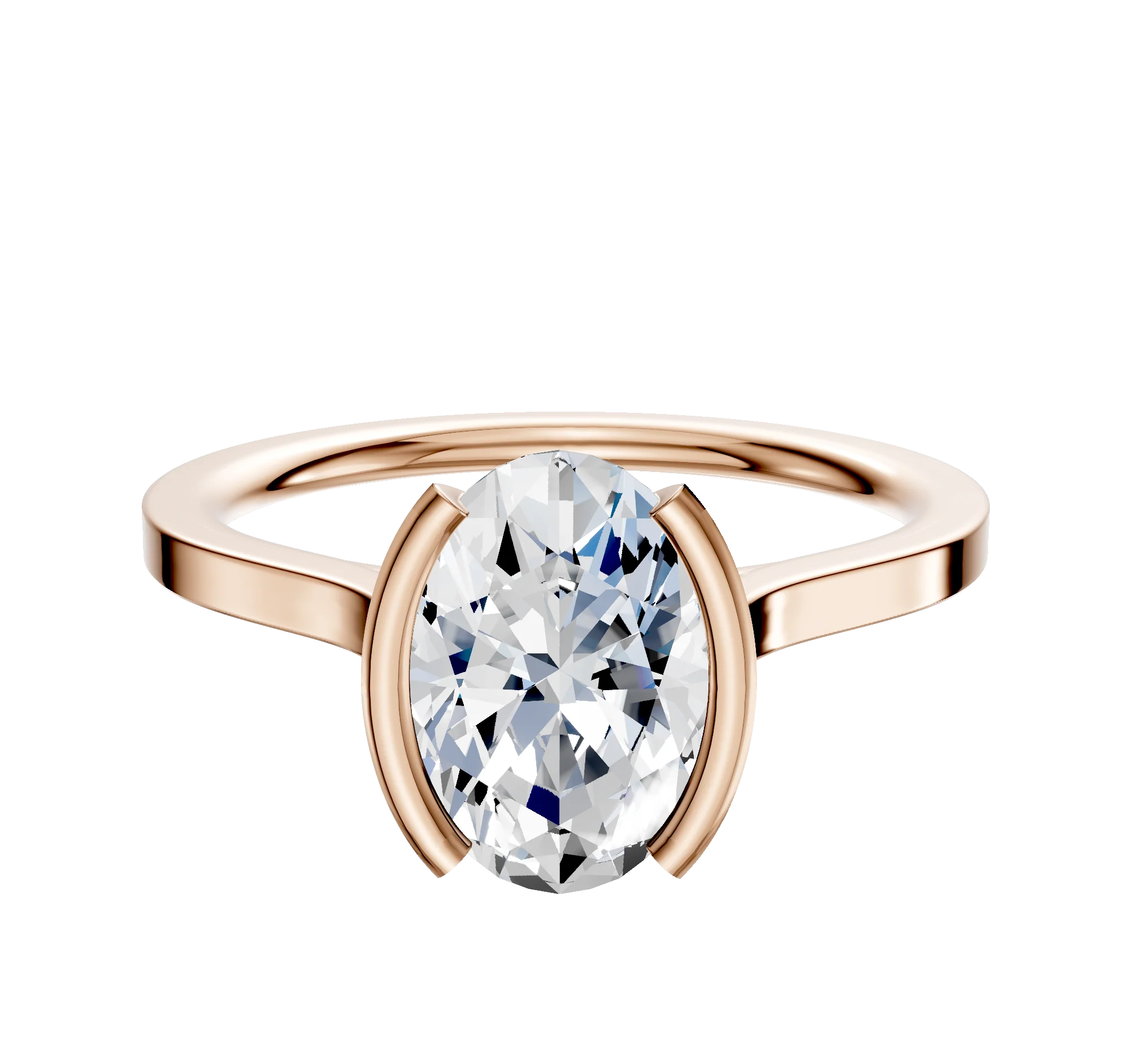 14K Rose Gold Bezel Half Bezel North/South Cathedral Flat 1.5mm Engagement Ring