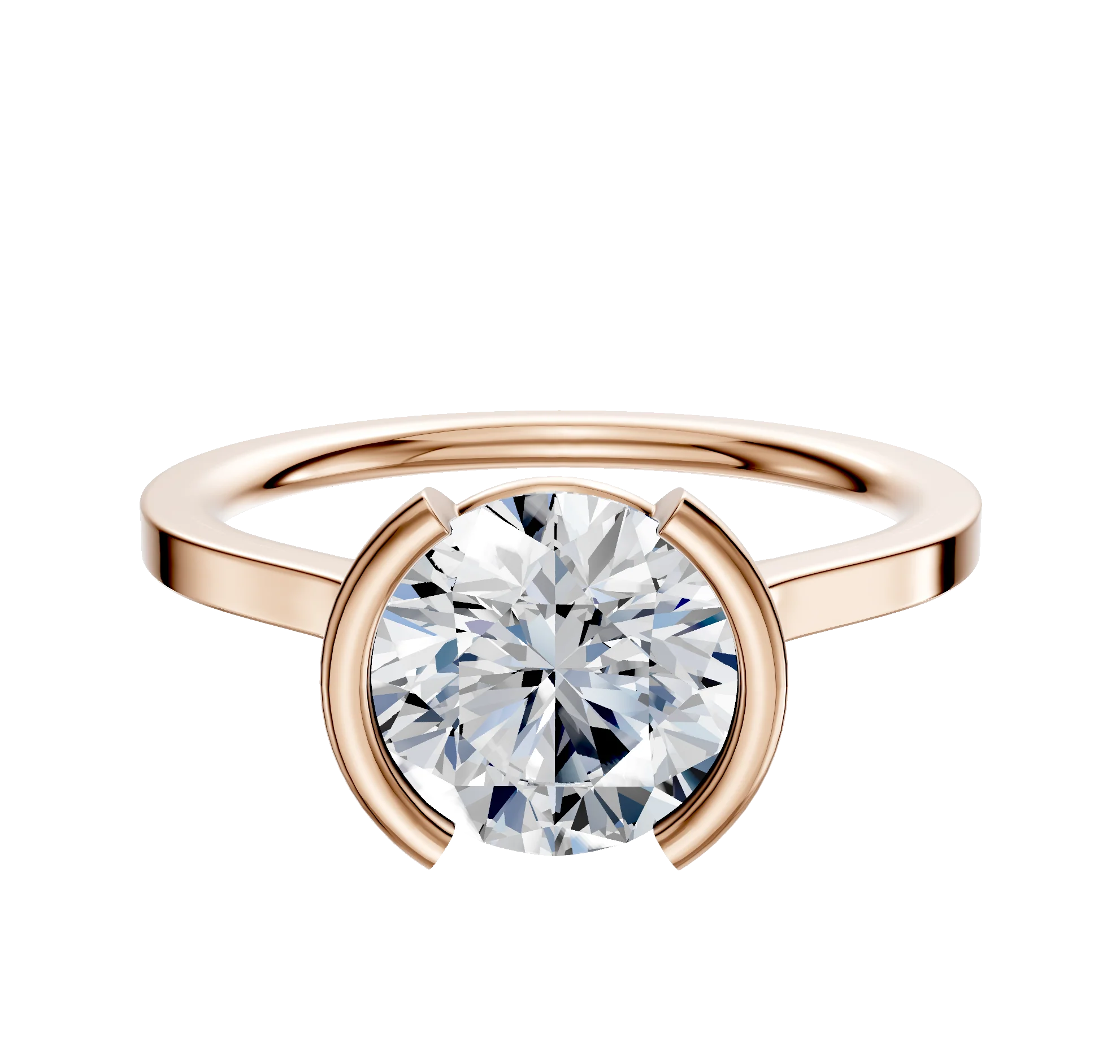 14K Rose Gold Bezel Half Bezel North/South Cathedral Flat 1.5mm Engagement Ring