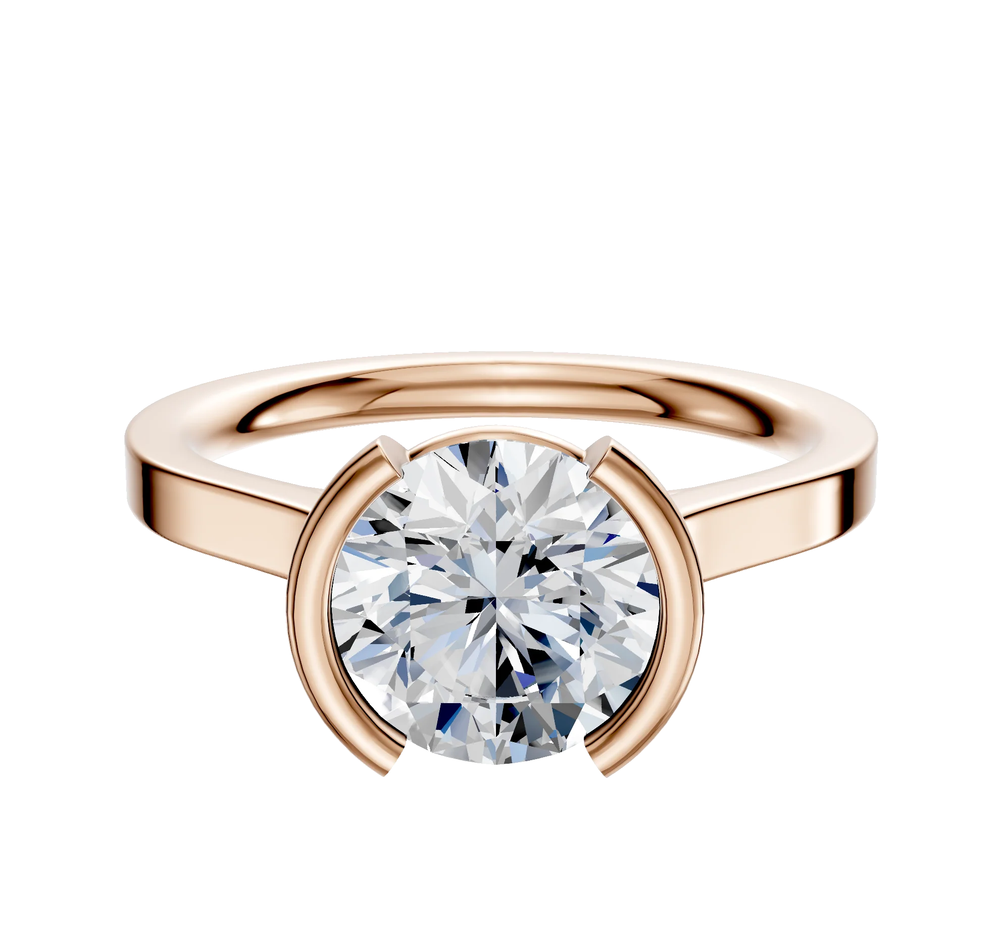 14K Rose Gold Bezel Half Bezel North/South Cathedral Flat 2.0mm Engagement Ring