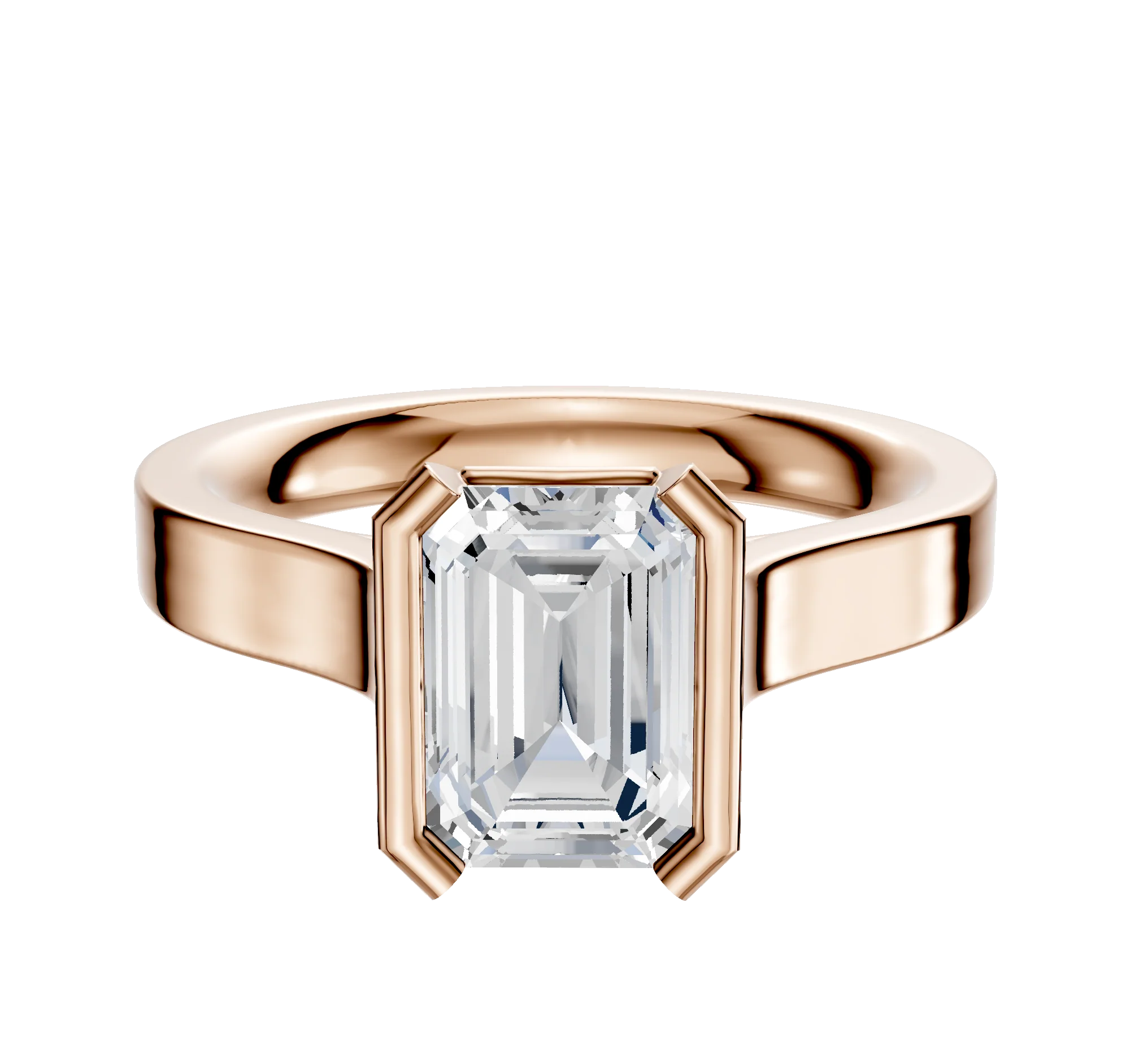 14K Rose Gold Bezel Half Bezel North/South Cathedral Flat 3.0mm Engagement Ring