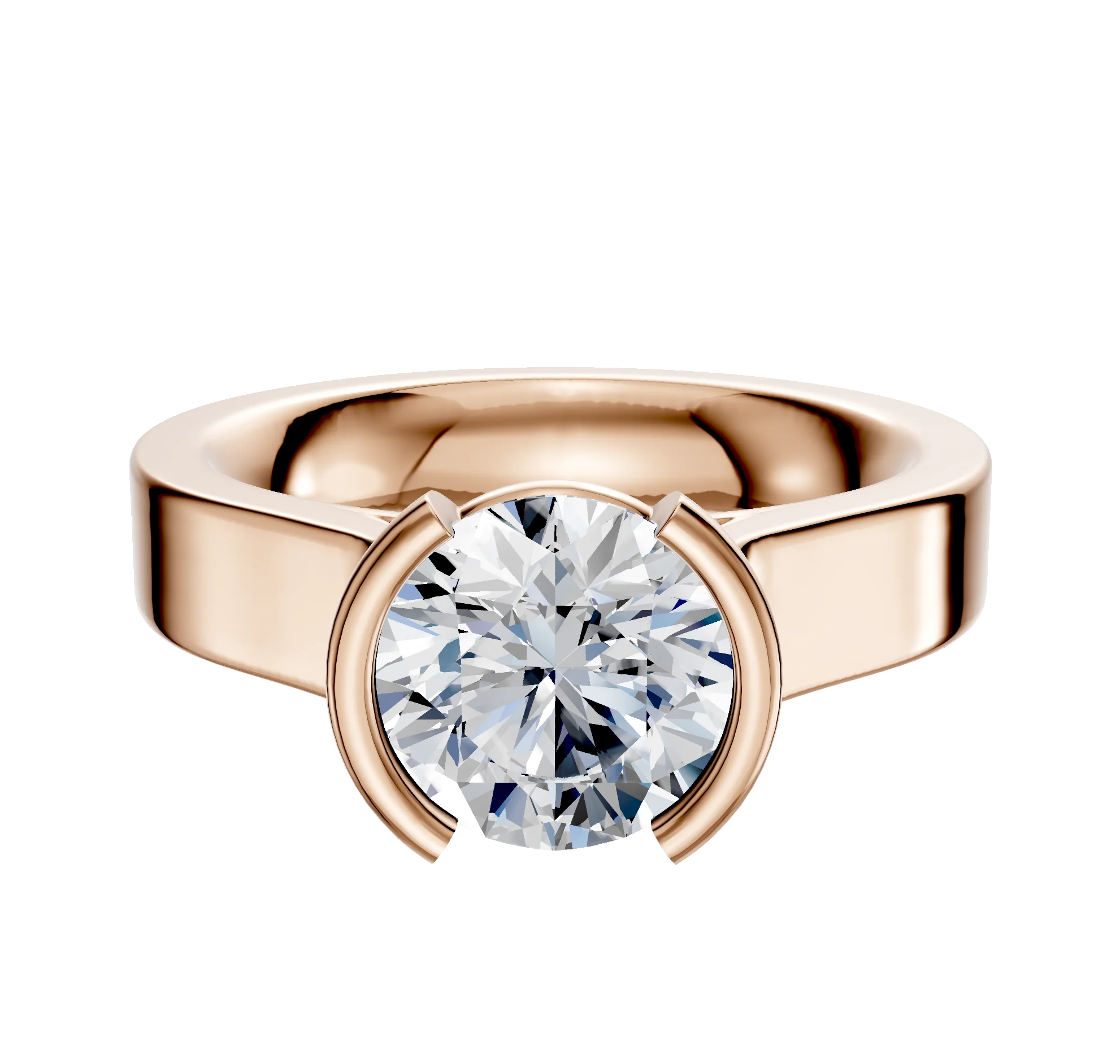 14K Rose Gold Bezel Half Bezel North/South Cathedral Flat 4.0mm Engagement Ring