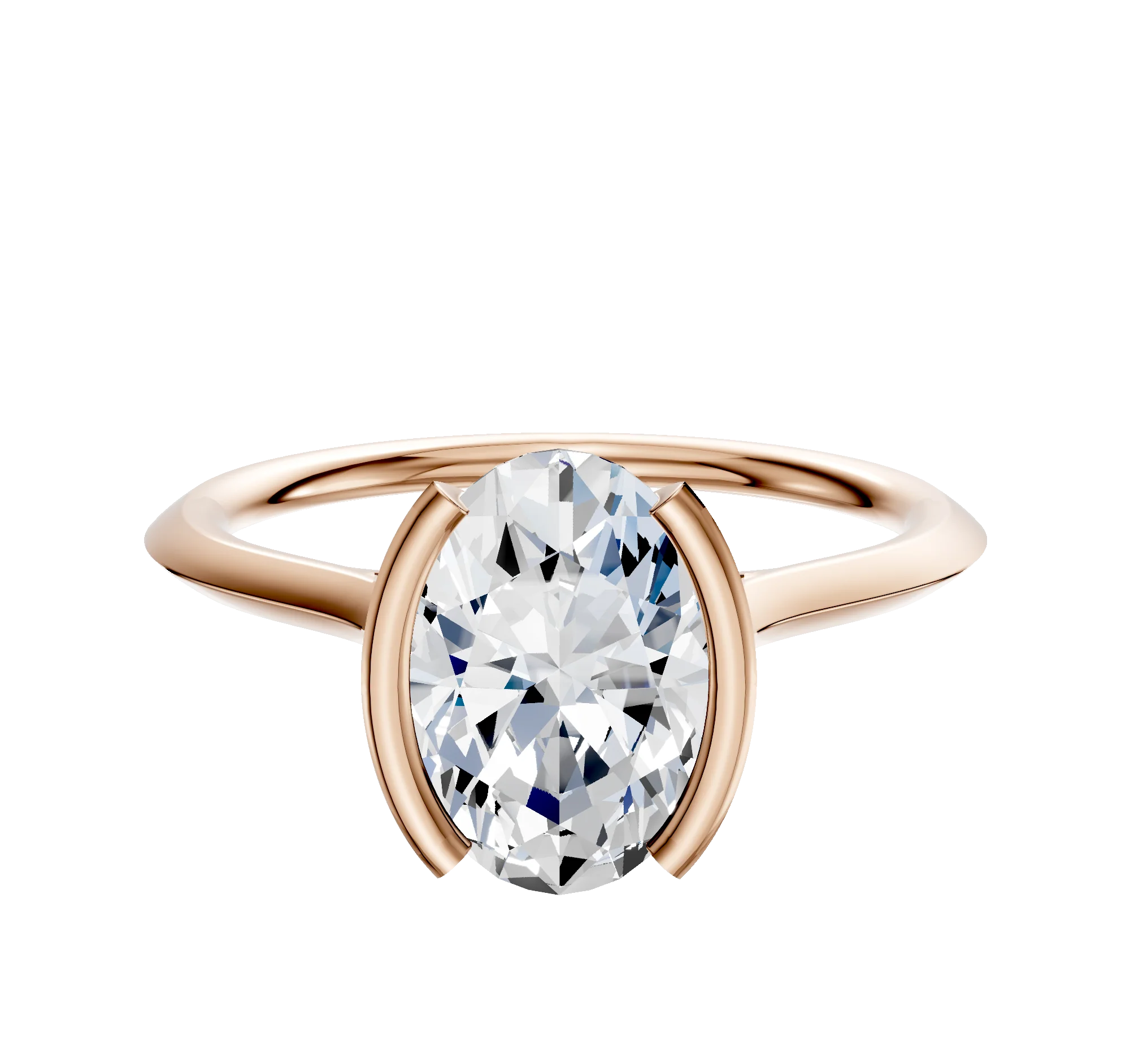 14K Rose Gold Bezel Half Bezel North/South Cathedral Knife Edge 1.5mm Engagement Ring