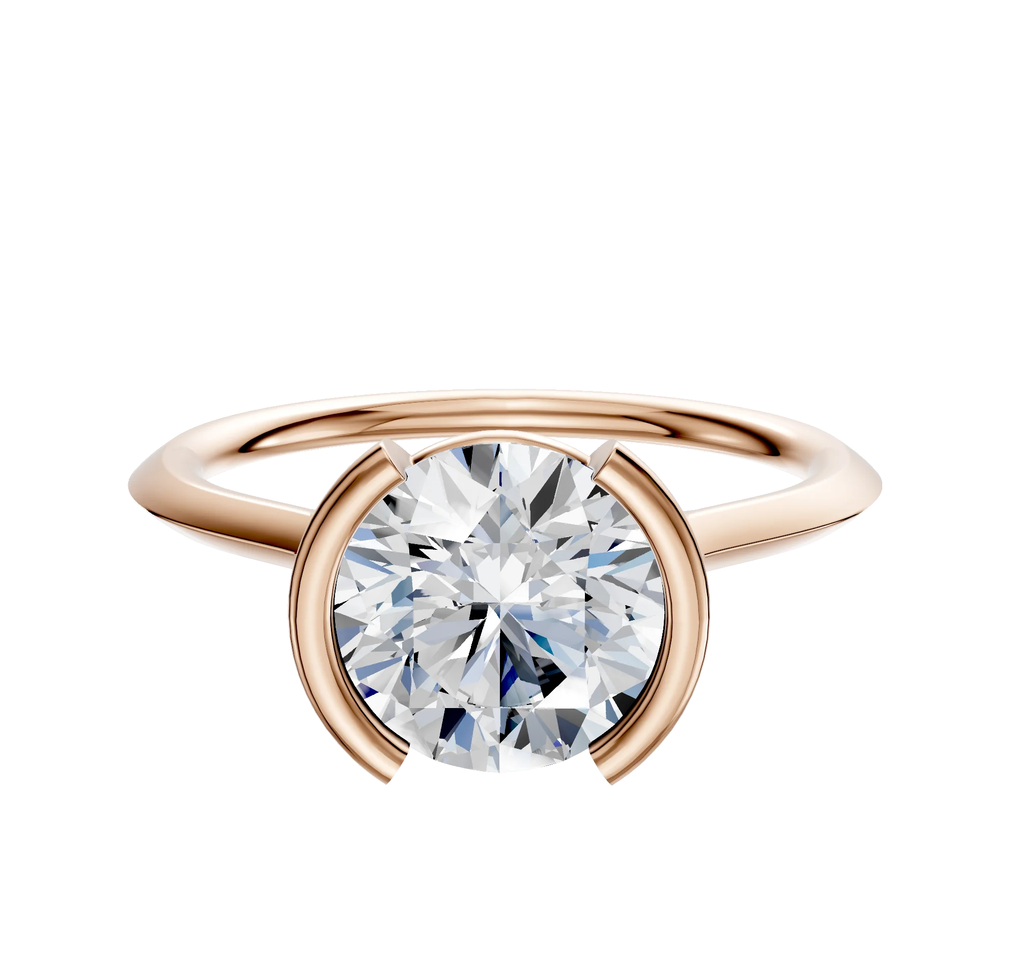 14K Rose Gold Bezel Half Bezel North/South Cathedral Knife Edge 1.5mm Engagement Ring