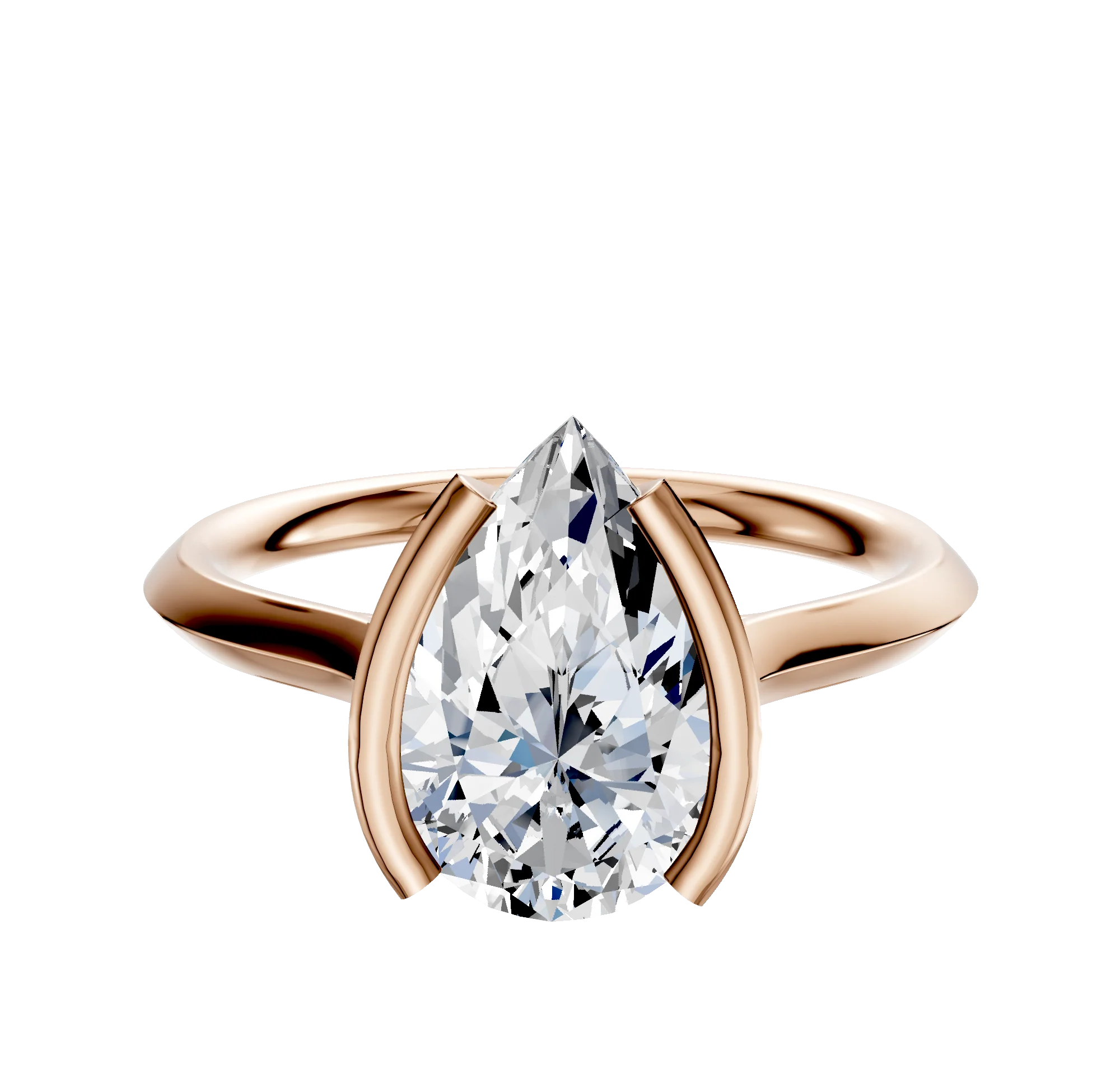 14K Rose Gold Bezel Half Bezel North/South Cathedral Knife Edge 2.0mm Engagement Ring