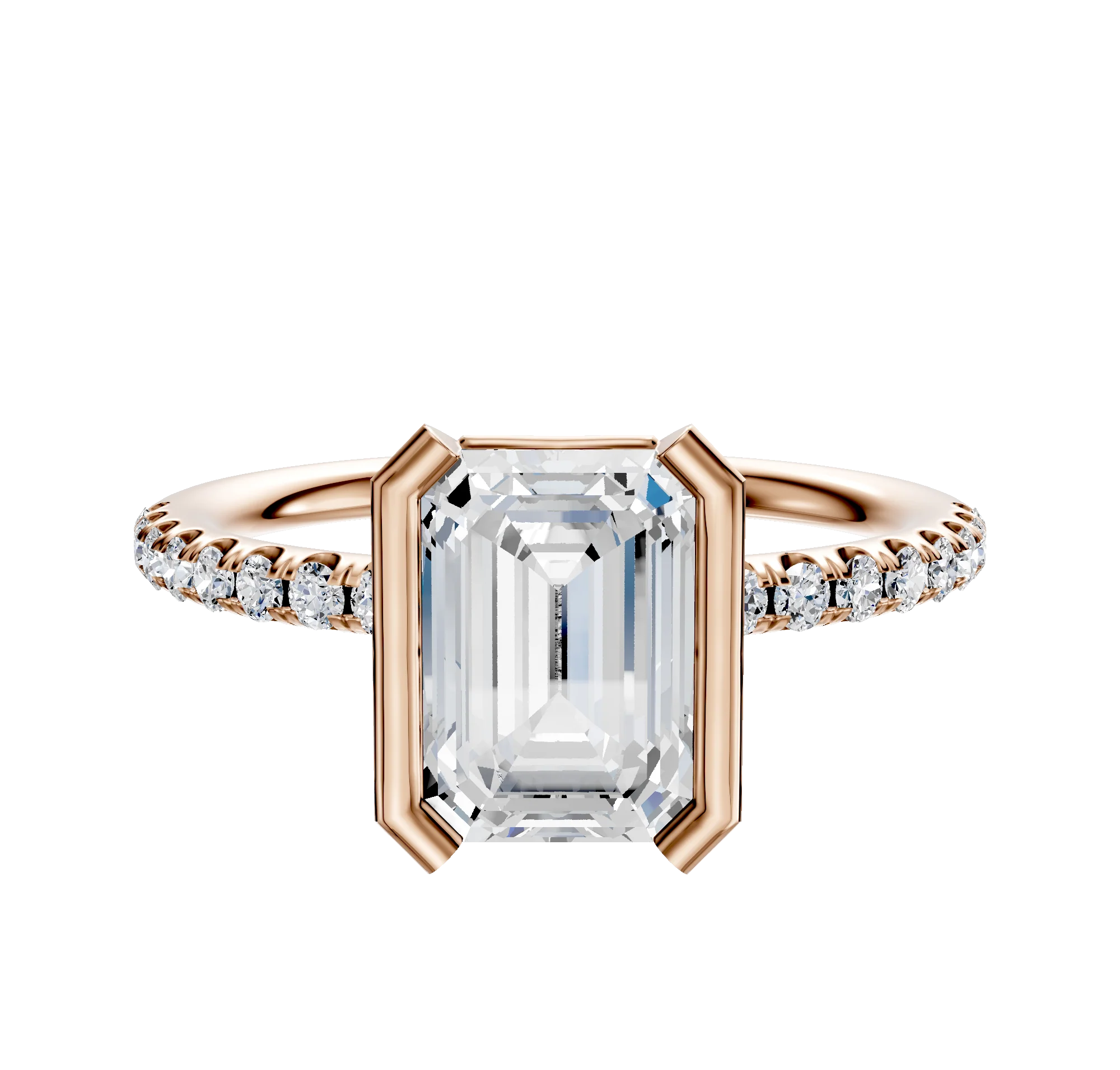 14K Rose Gold Bezel Half Bezel North/South Classic Dome 1-Row-Pave 2.5mm Engagement Ring