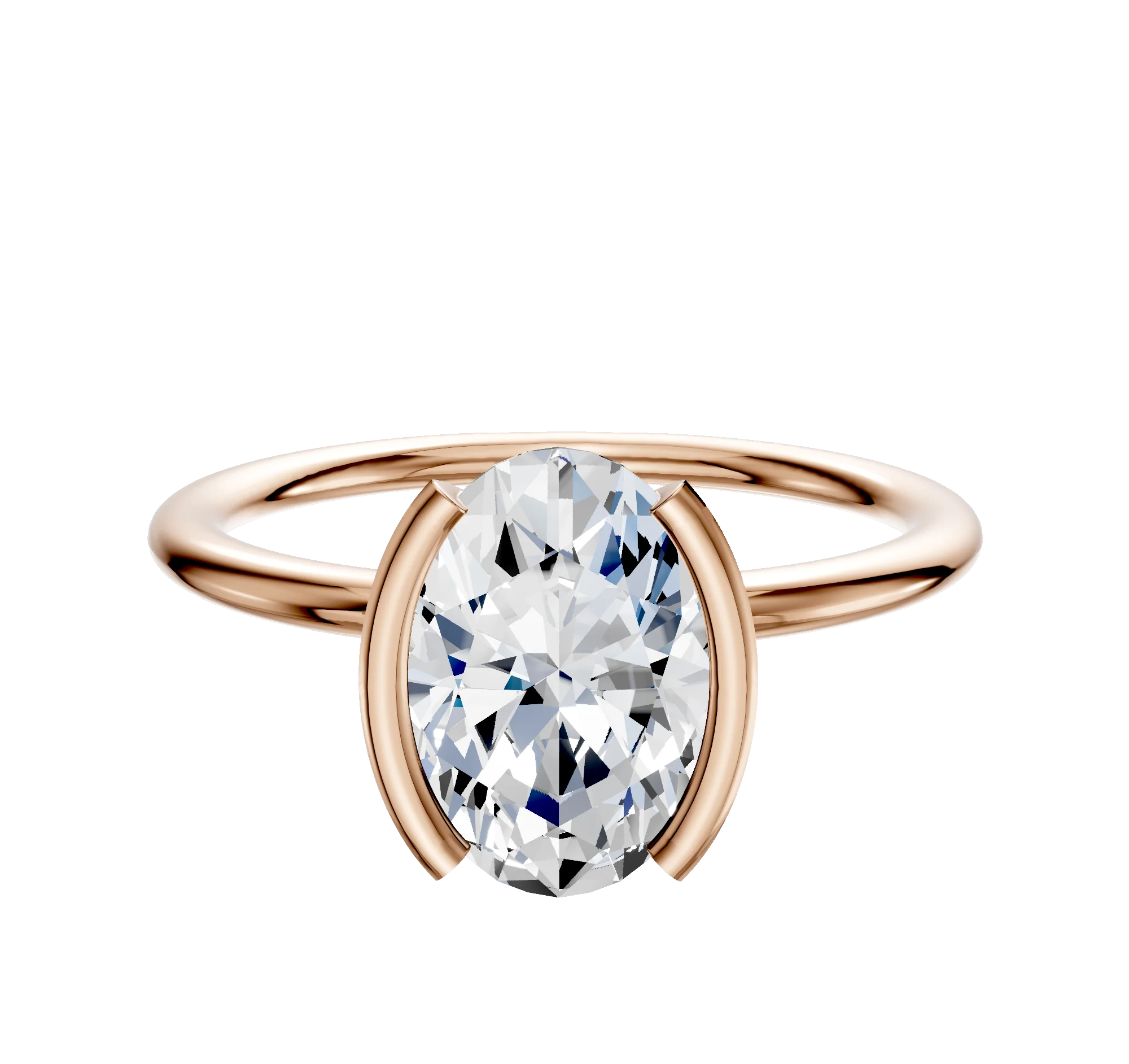 14K Rose Gold Bezel Half Bezel North/South Classic Dome 1.5mm Engagement Ring