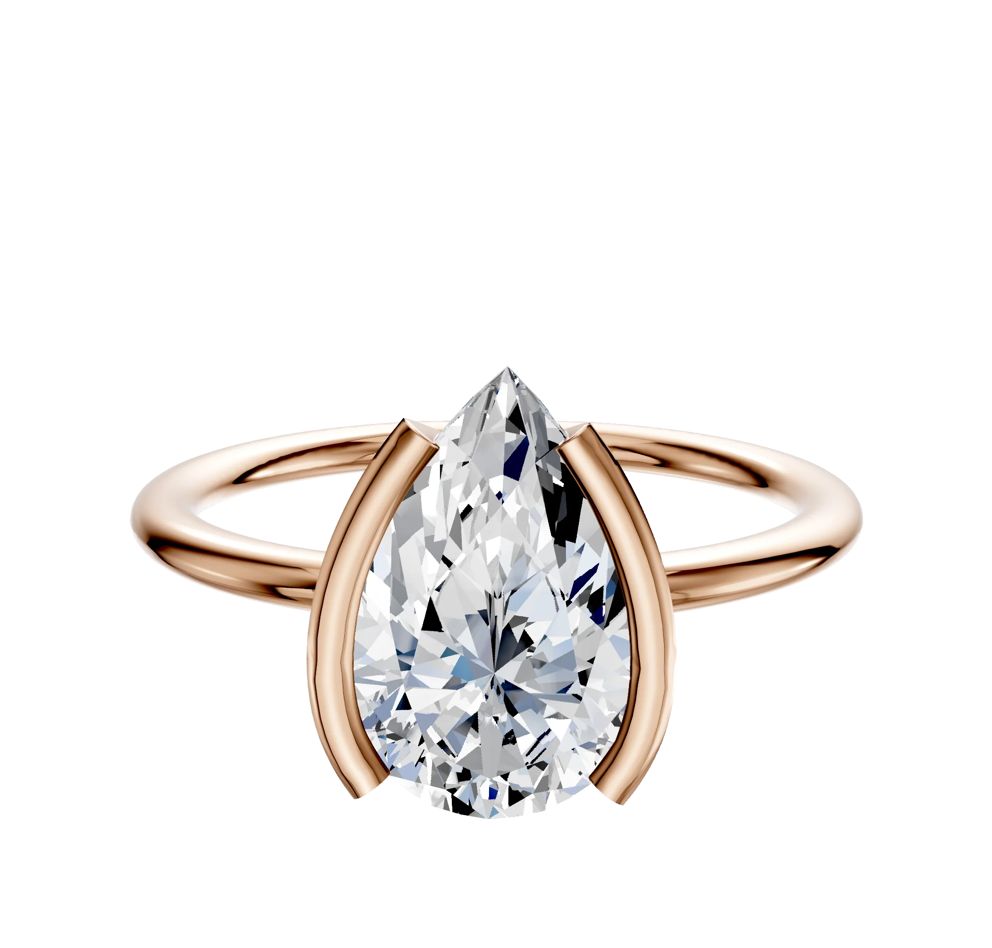 14K Rose Gold Bezel Half Bezel North/South Classic Dome 1.5mm Engagement Ring