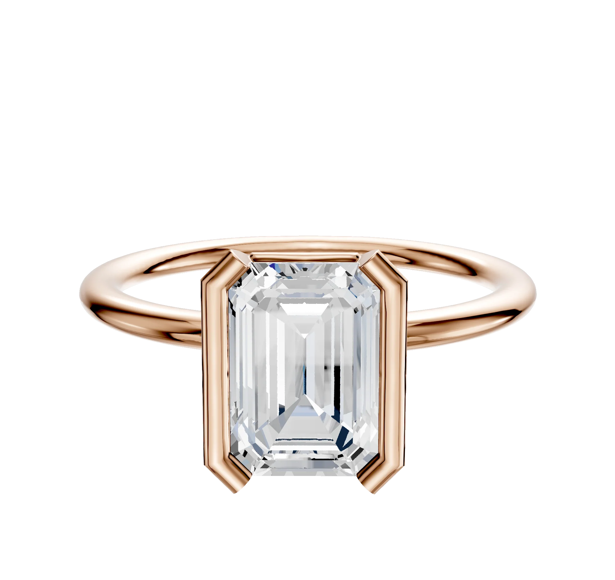 14K Rose Gold Bezel Half Bezel North/South Classic Dome 1.5mm Engagement Ring