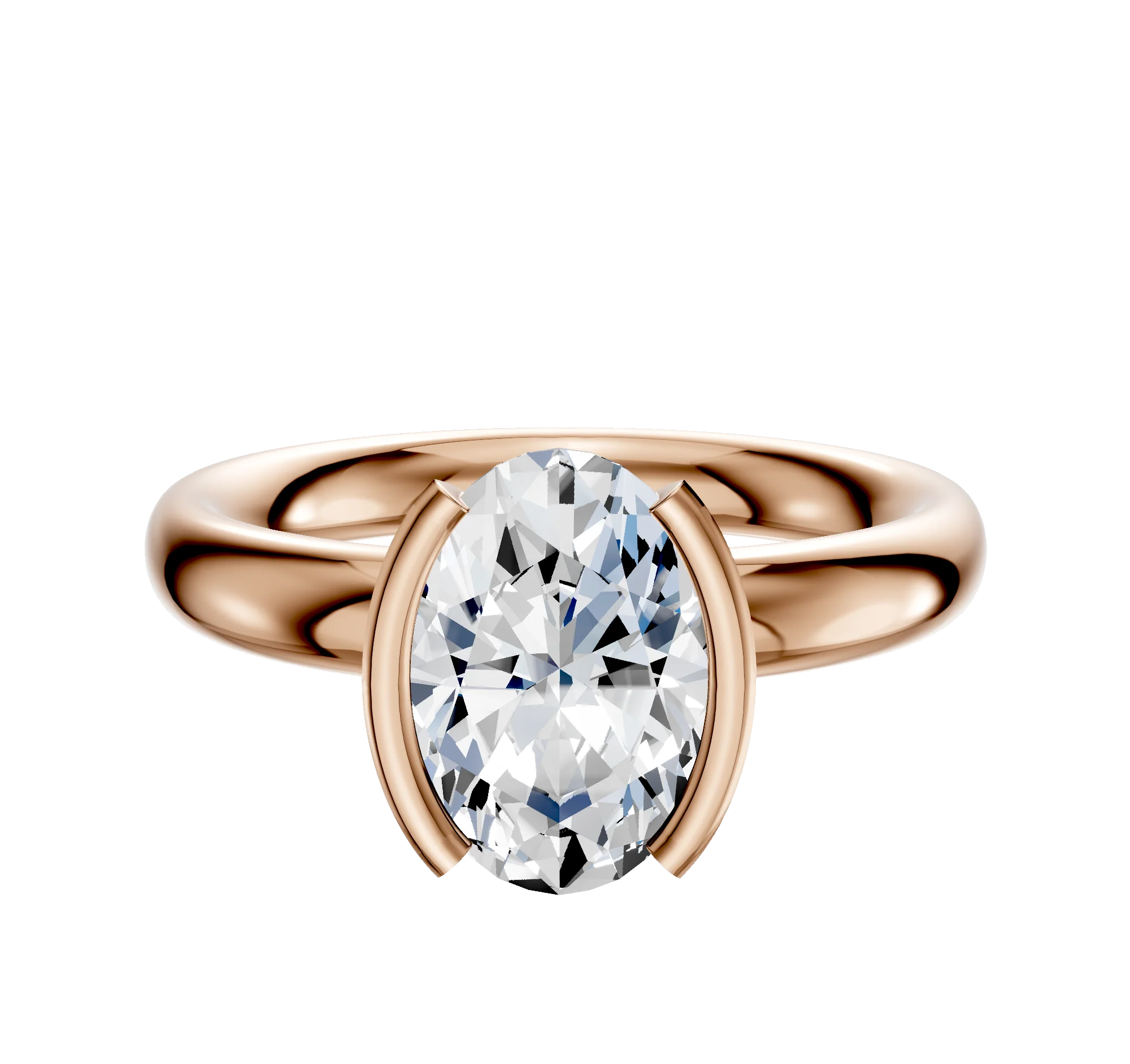 14K Rose Gold Bezel Half Bezel North/South Classic Dome 3.0mm Engagement Ring
