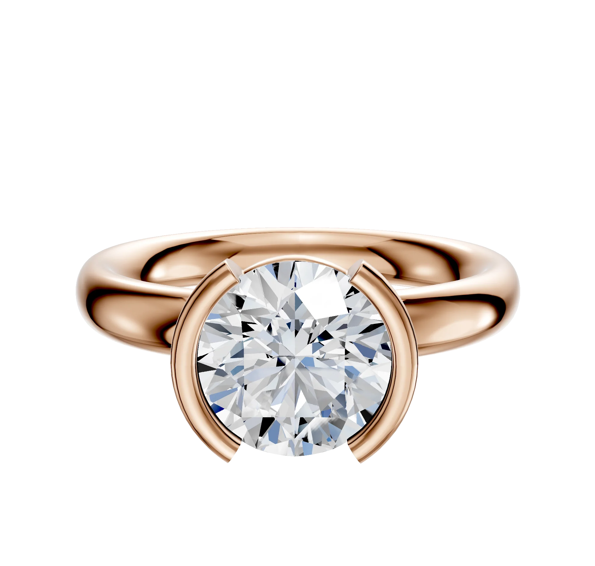 14K Rose Gold Bezel Half Bezel North/South Classic Dome 3.0mm Engagement Ring