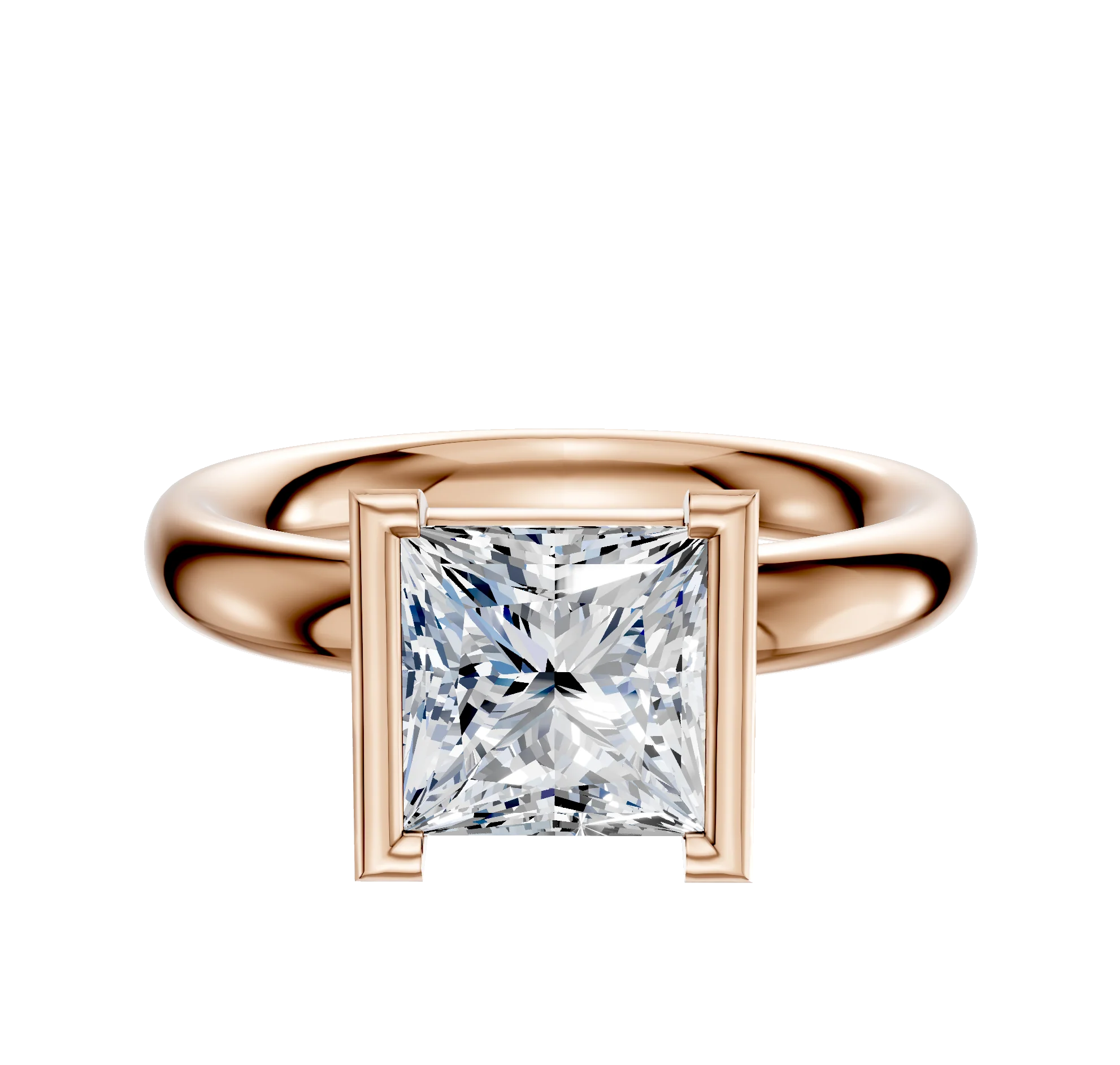 14K Rose Gold Bezel Half Bezel North/South Classic Dome 3.0mm Engagement Ring